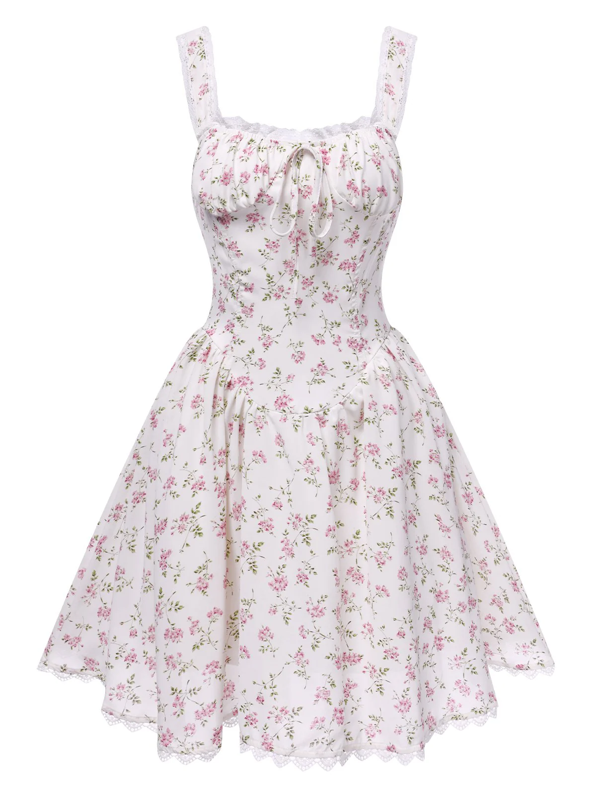 Weiß 1940er Spitze Blumen Kleid - Image 2