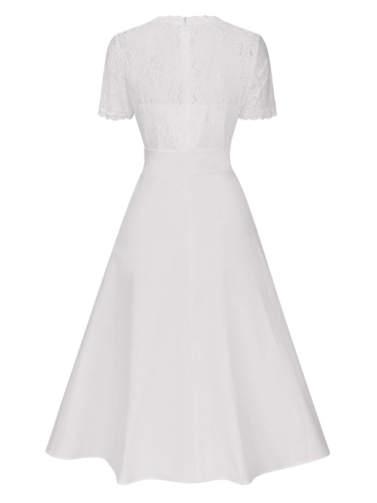 Weiß 1940er V-Ausschnitt Spitze Patchwork Kleid - Image 4