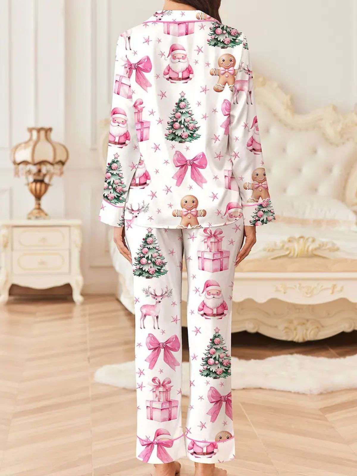 Weiß 1940er Weihnachten Candy Canes Pyjama Set - Image 5