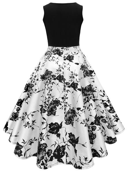Schwarz 1950er Blumen Swing Kleid - Image 4