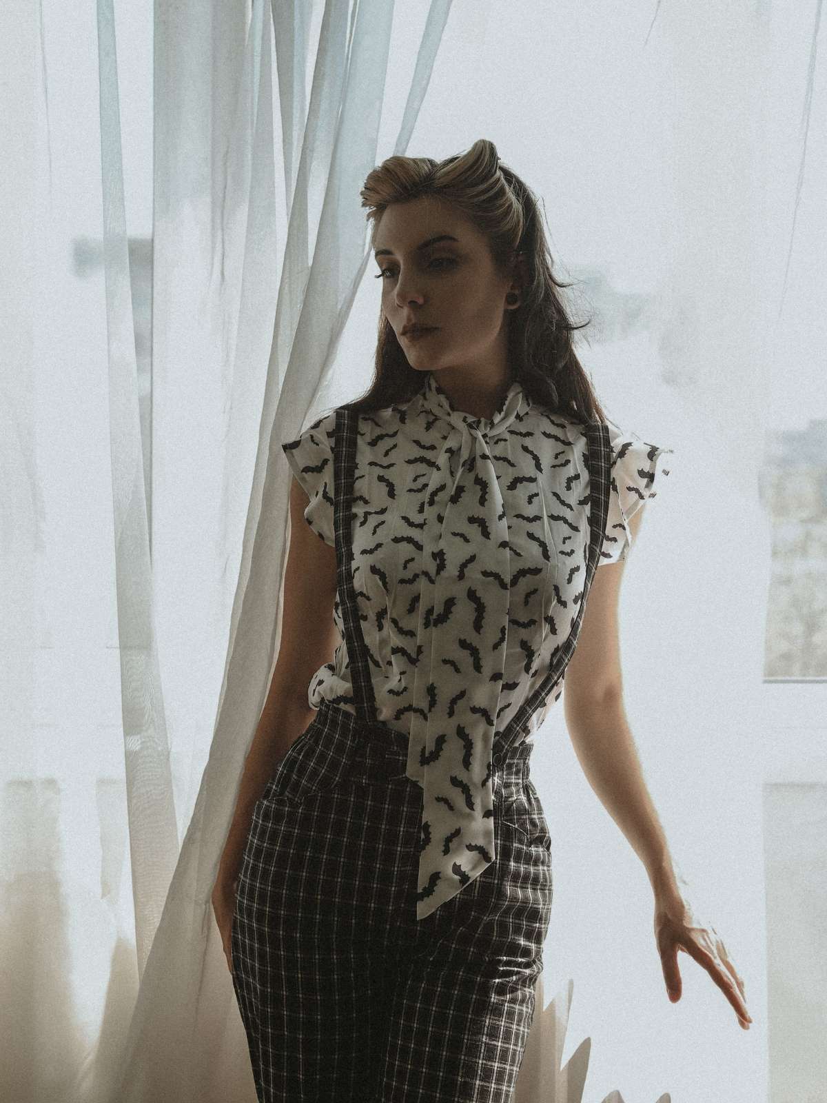 WEIß 1950ER BOW BAT BLUSE TOP - Image 2