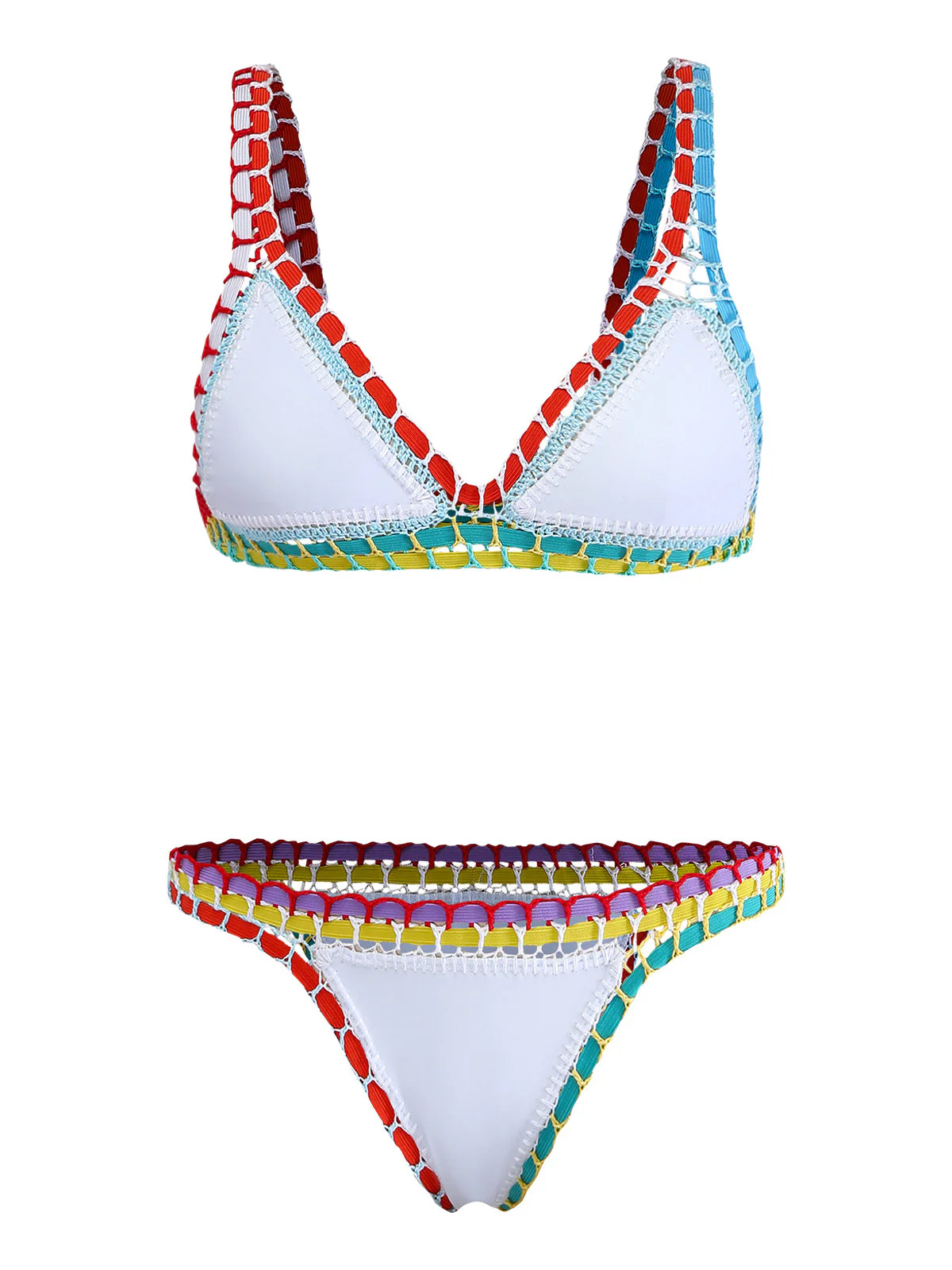 Weiß 1950er Bunt Stricken Halter Bikini Set - Image 2