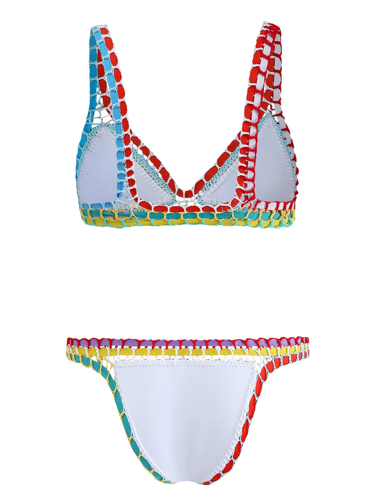 Weiß 1950er Bunt Stricken Halter Bikini Set - Image 3