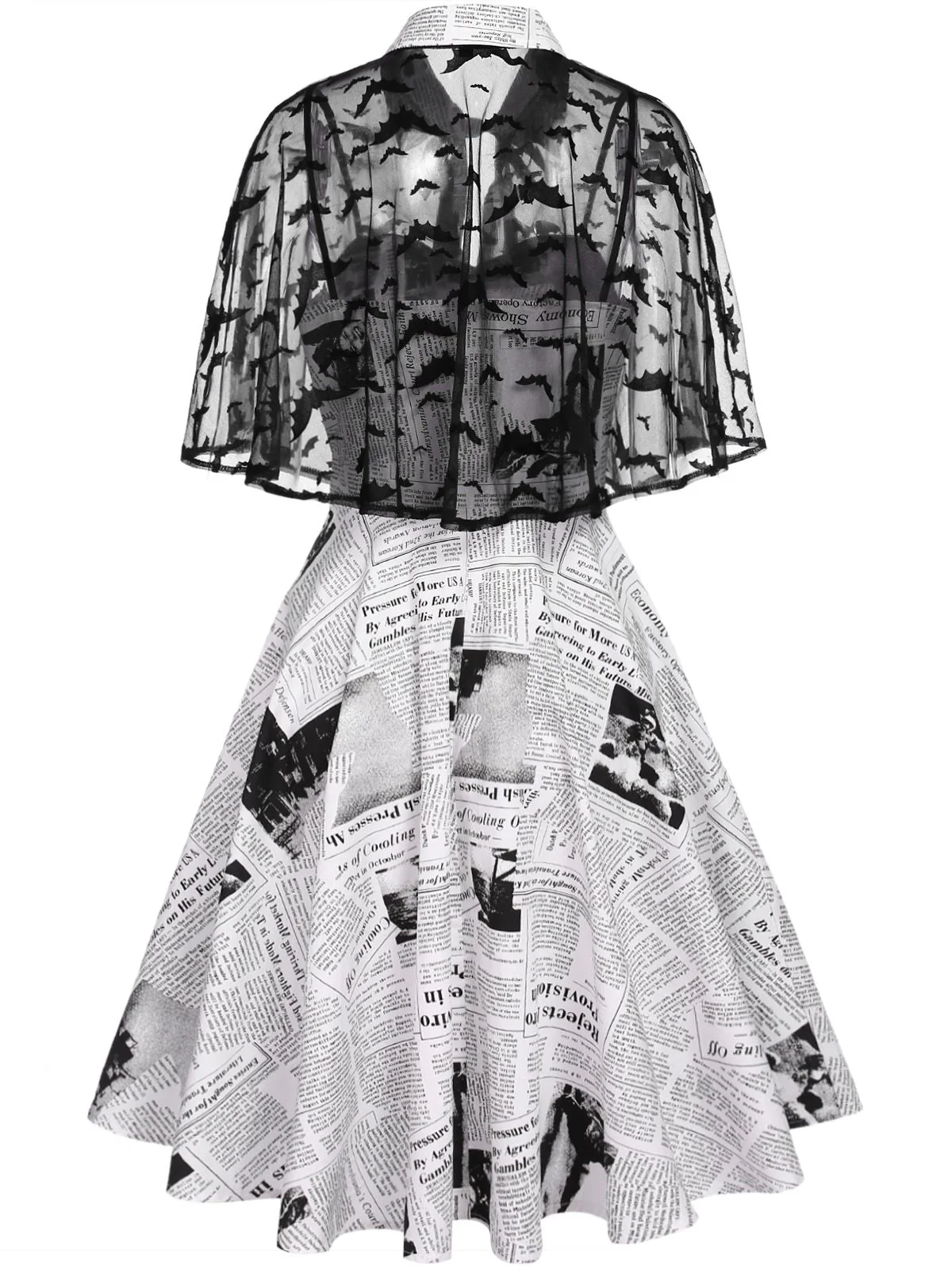 Weiß 1950er Halloween Fledermaus Kap Swing Kleid - Image 2