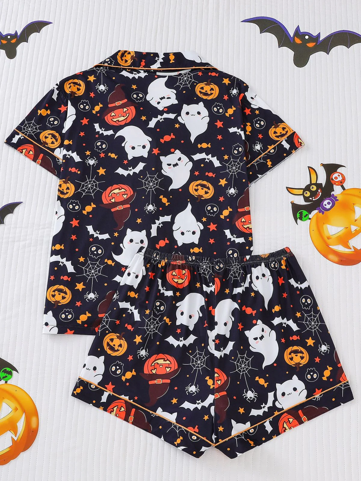 Weiß 1950er Halloween Kerbkragen Pyjama Set - Image 7