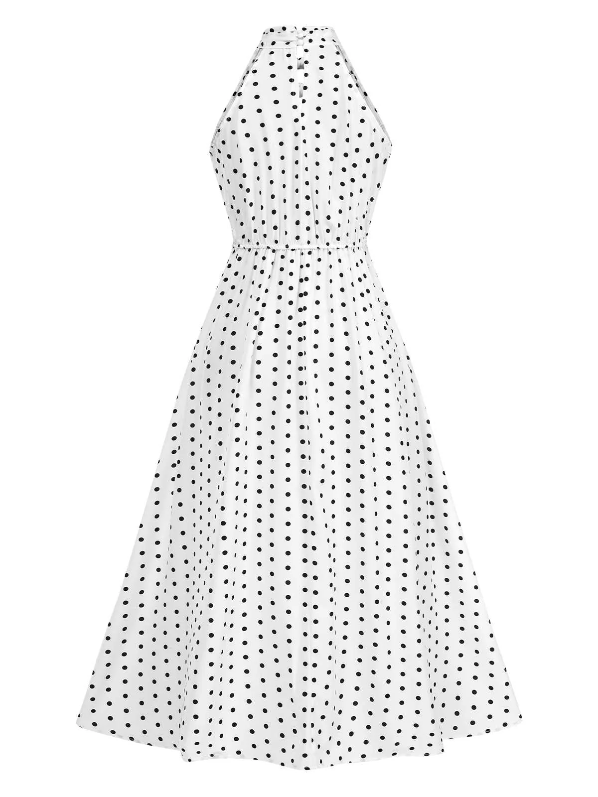 Weiß 1950er Halter Polka Dots Bogen Kleid - Image 2