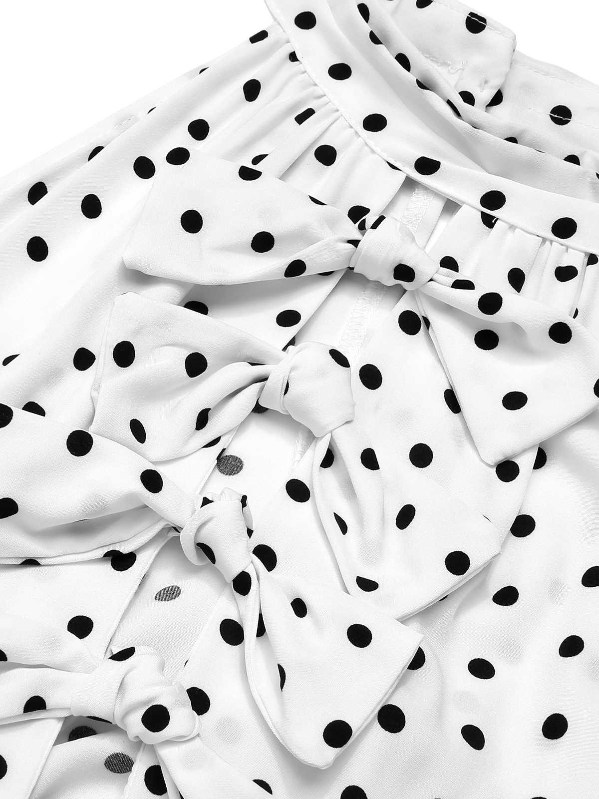 Weiß 1950er Halter Polka Dots Bogen Kleid - Image 3