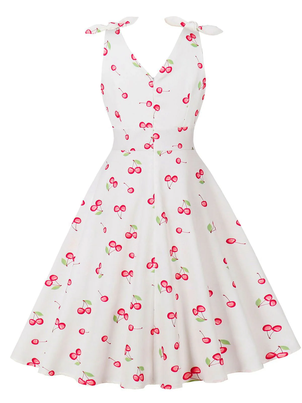 Weiß 1950er Kirsche Ärmellos V-Ausschnitt Kleid - Image 2