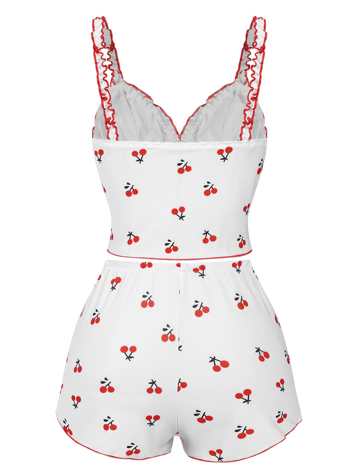 Weiß 1950er Kirsche Navel Träger Pyjama - Image 2