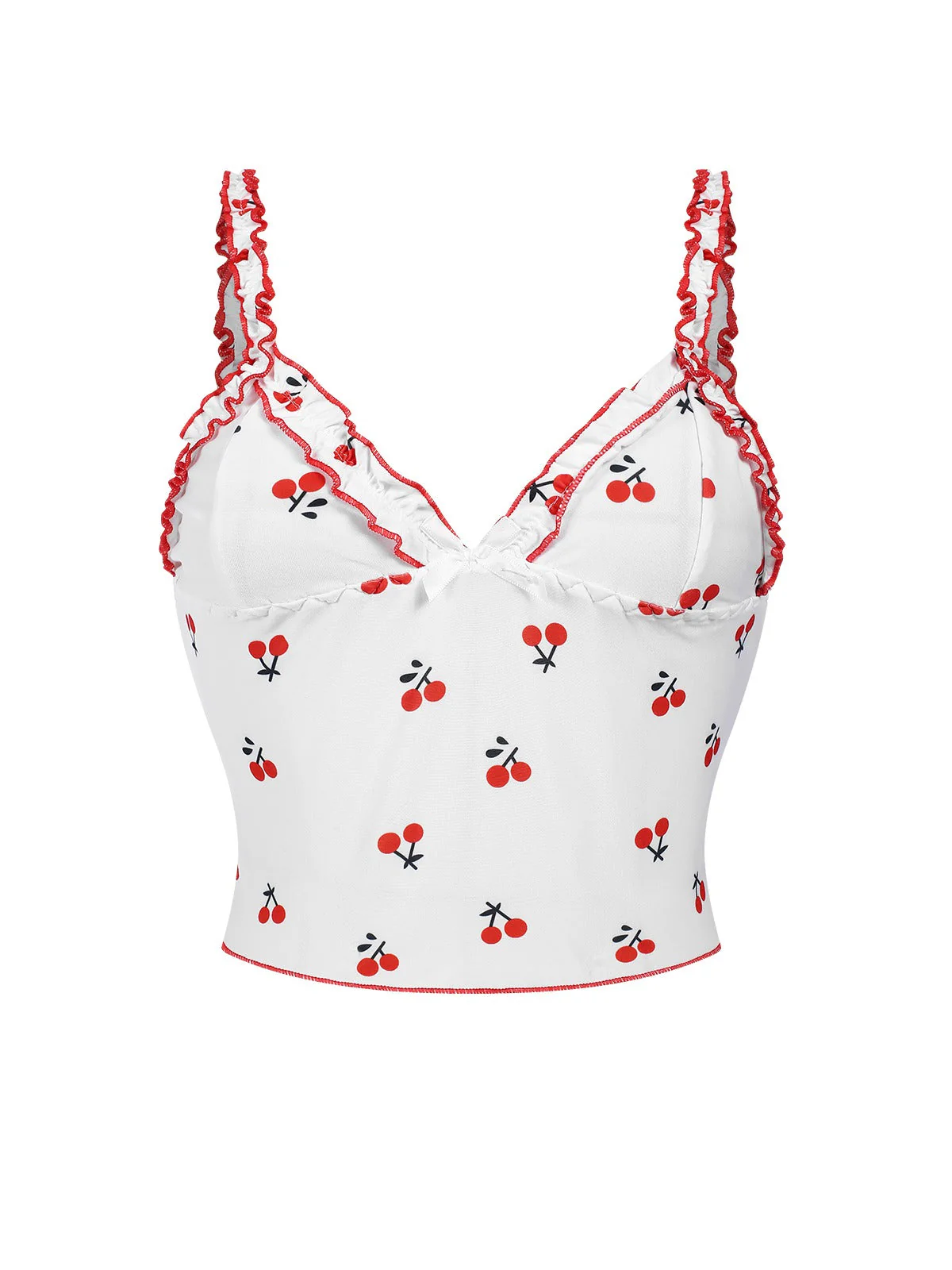 Weiß 1950er Kirsche Navel Träger Pyjama - Image 3