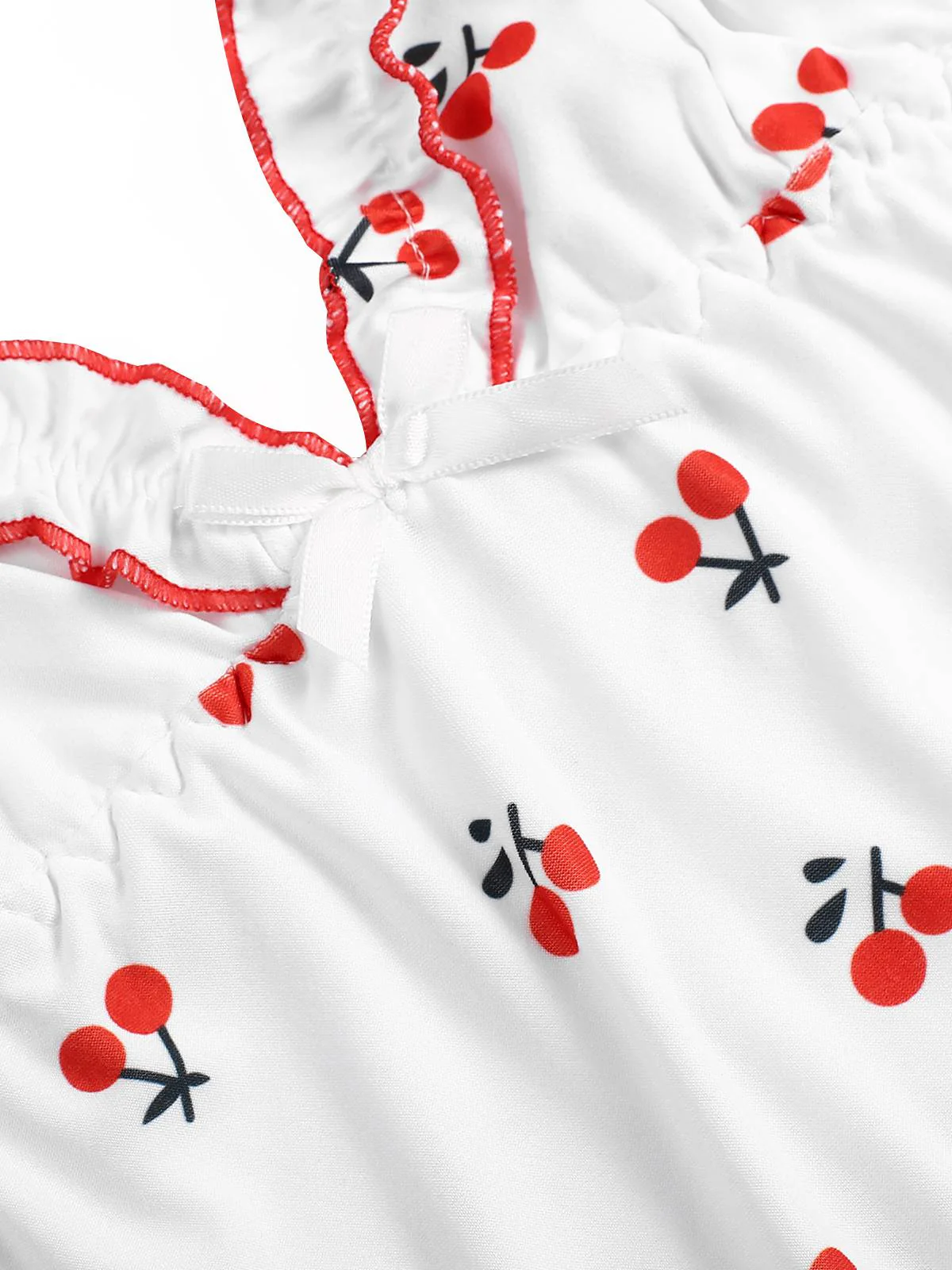Weiß 1950er Kirsche Navel Träger Pyjama - Image 7