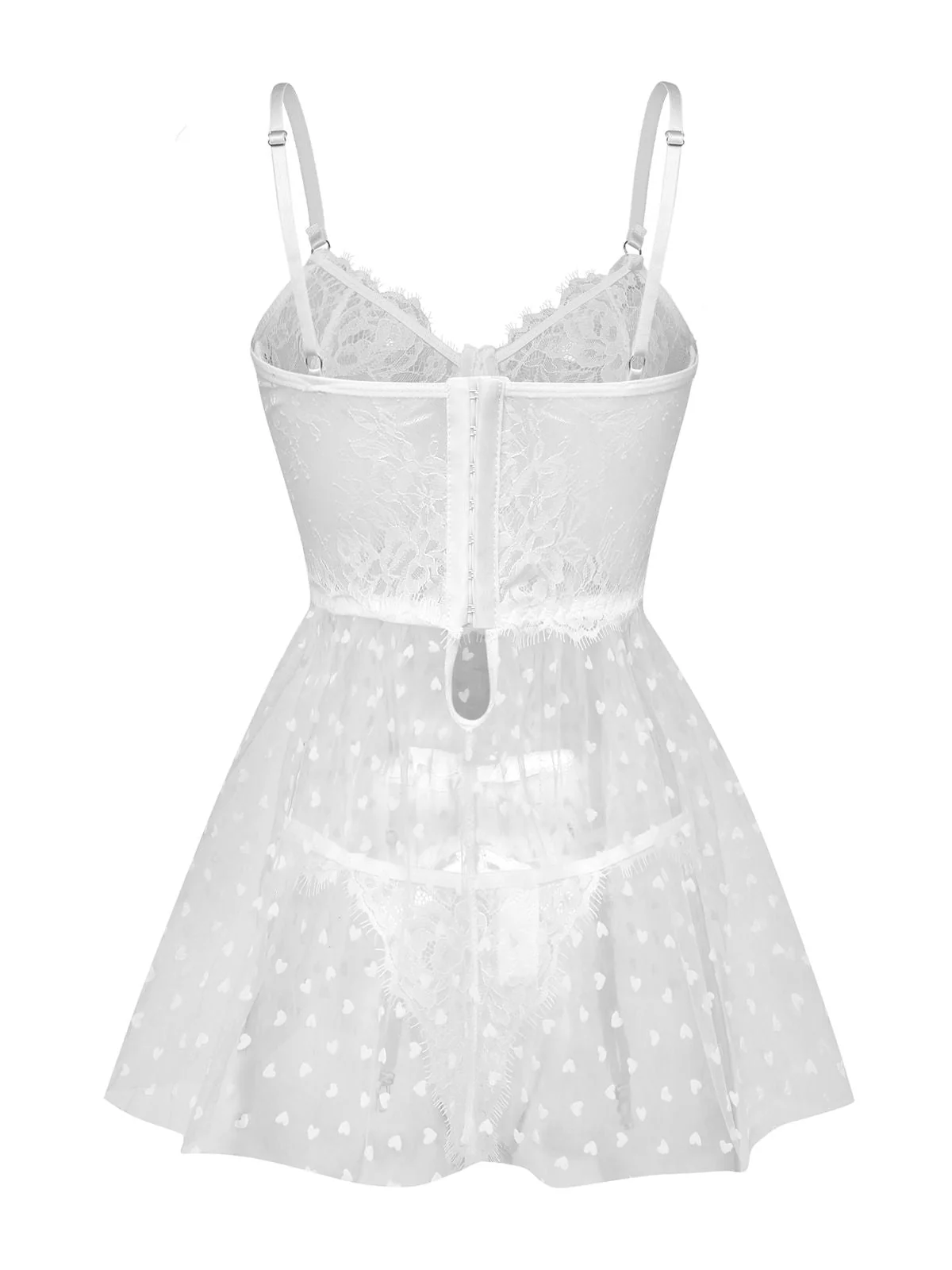 Weiß 1950er Polka Punkt Durchsichtig Pyjama Set - Image 3