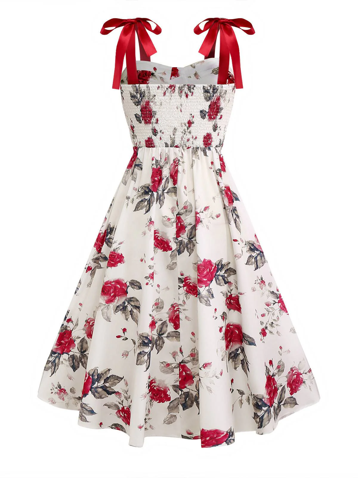 Weiß 1950er Rose Schnürung Swing Kleid - Image 2