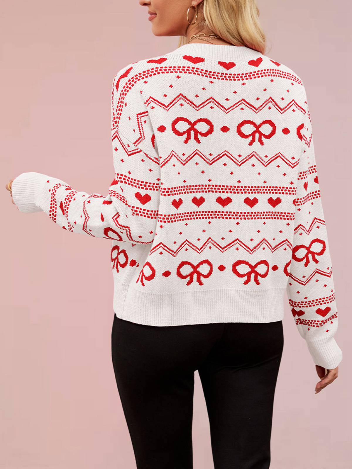 Weiß 1950er Valentinstag Herz Strickjacke - Image 2