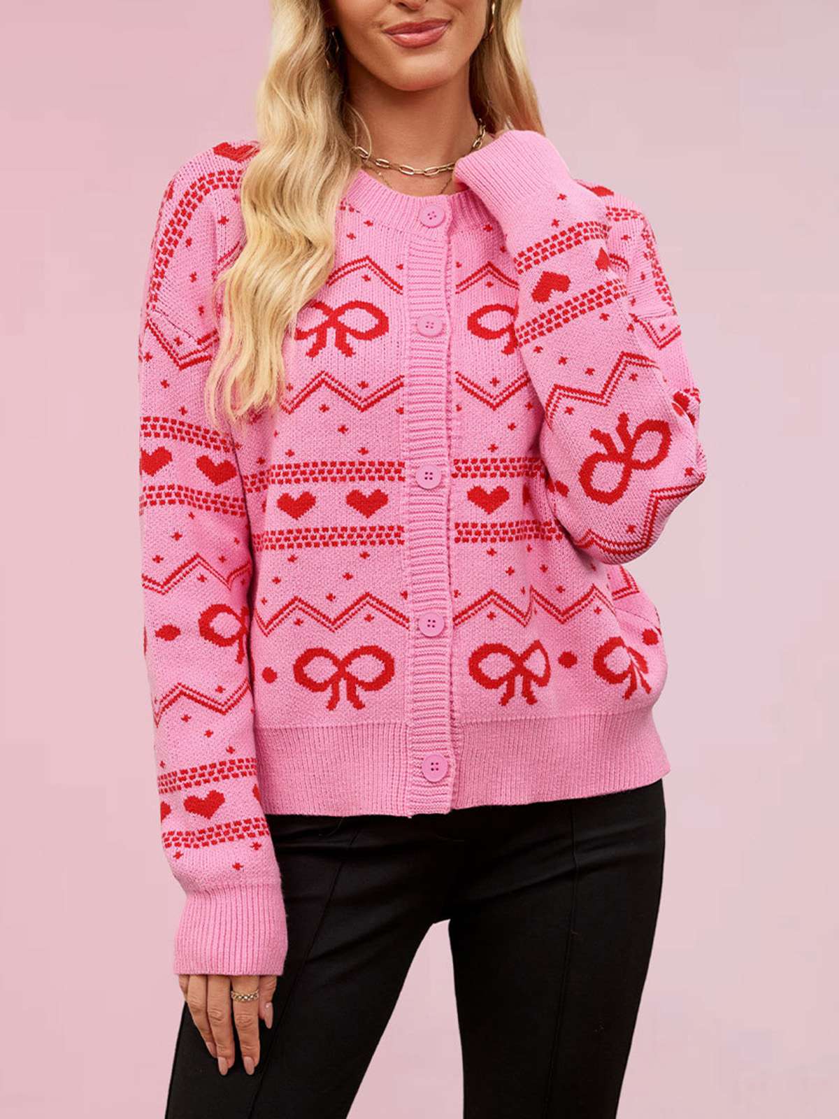 Weiß 1950er Valentinstag Herz Strickjacke - Image 4