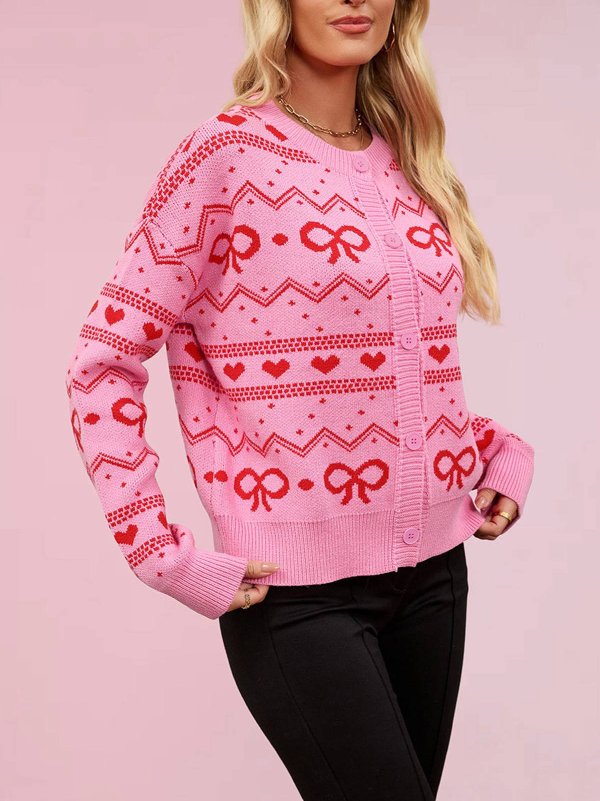 Weiß 1950er Valentinstag Herz Strickjacke - Image 7