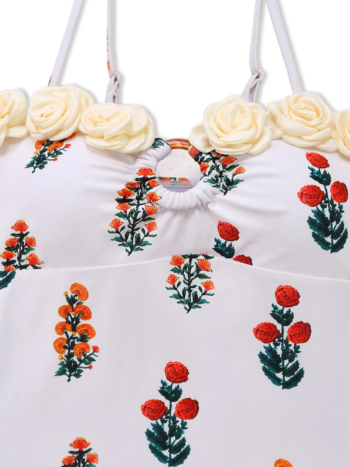 Weiß 1960er 3D-Blume Spaghetti Träger Badeanzug - Image 3