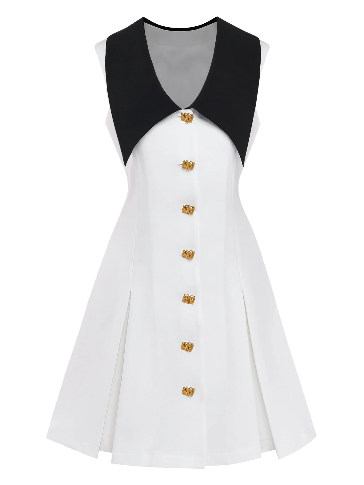 Weiß 1960er Chelsea-Kragen Ärmellos Farbblock Mini Kleid - Image 2