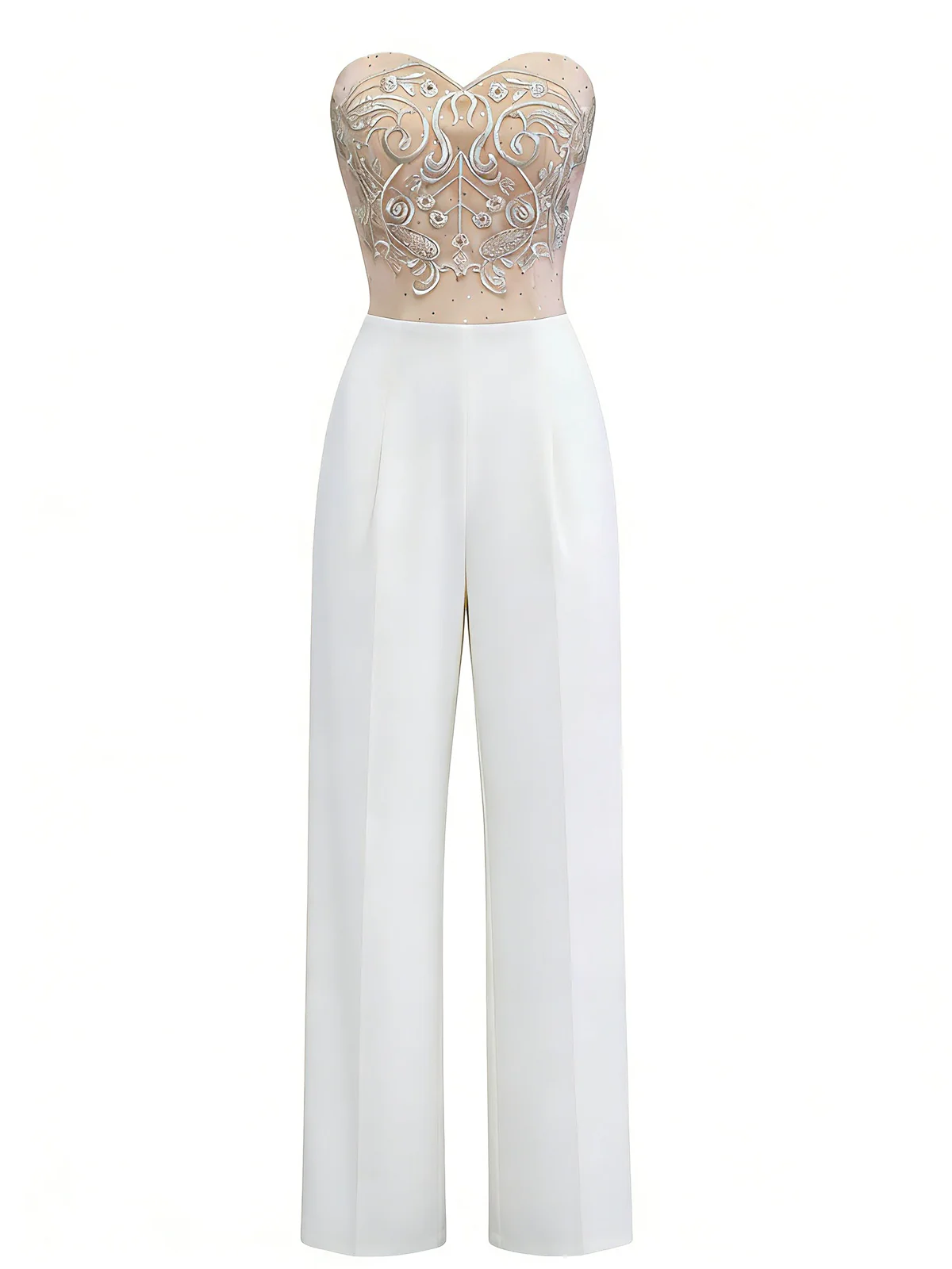 Weiß 1960er Trägerlos Besticktes Korsett Jumpsuit - Image 2