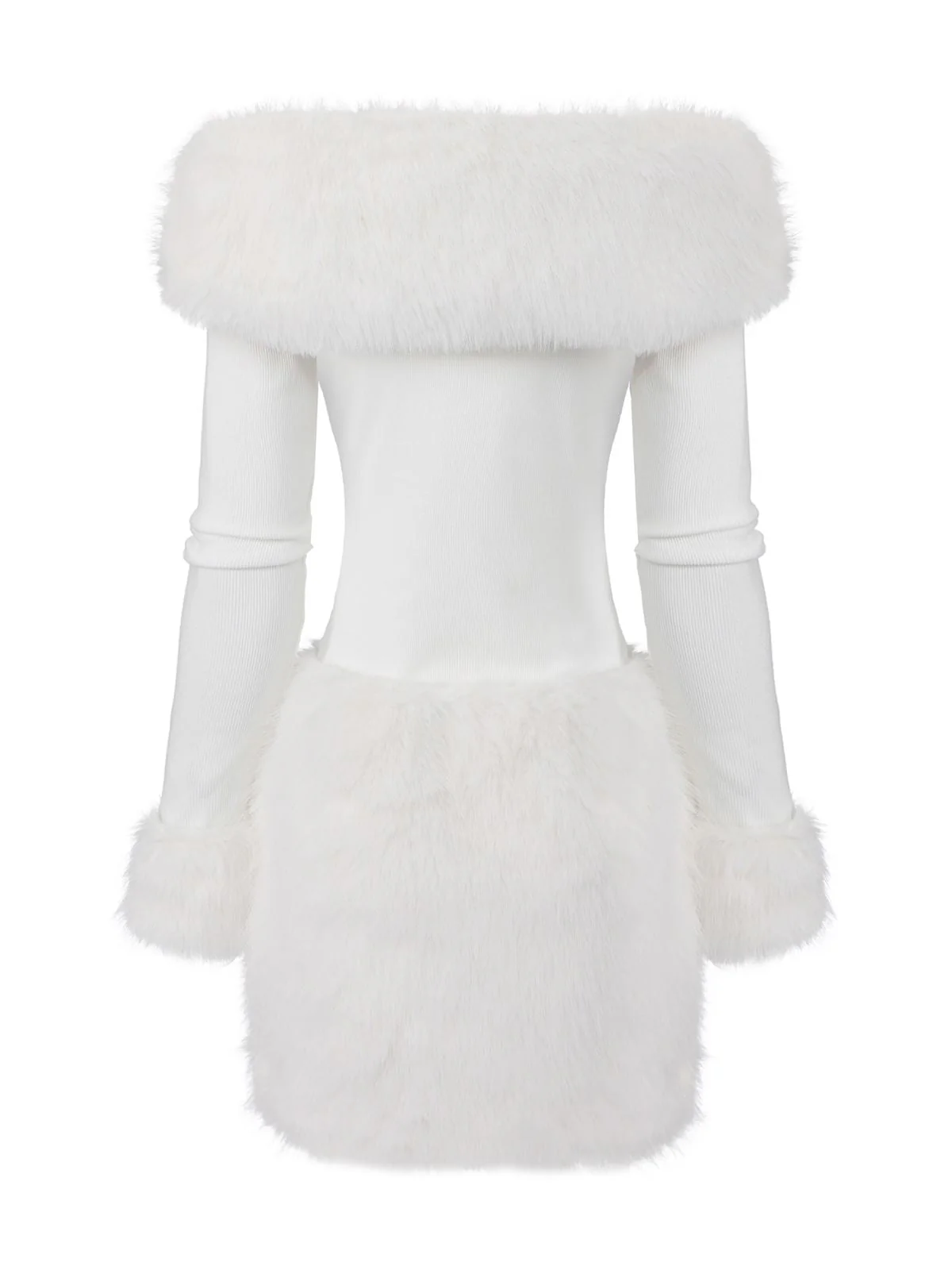 Weiß 1960er Weihnachten Faux Pelzbesatz Schulterfrei Kleid - Image 3