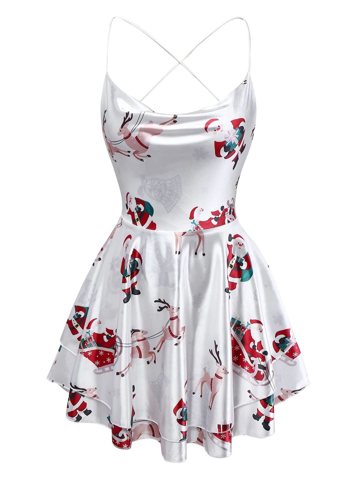 Weiß 1960er Weihnachten Stain Lagen Rückenfrei Träger Kleid - Image 2