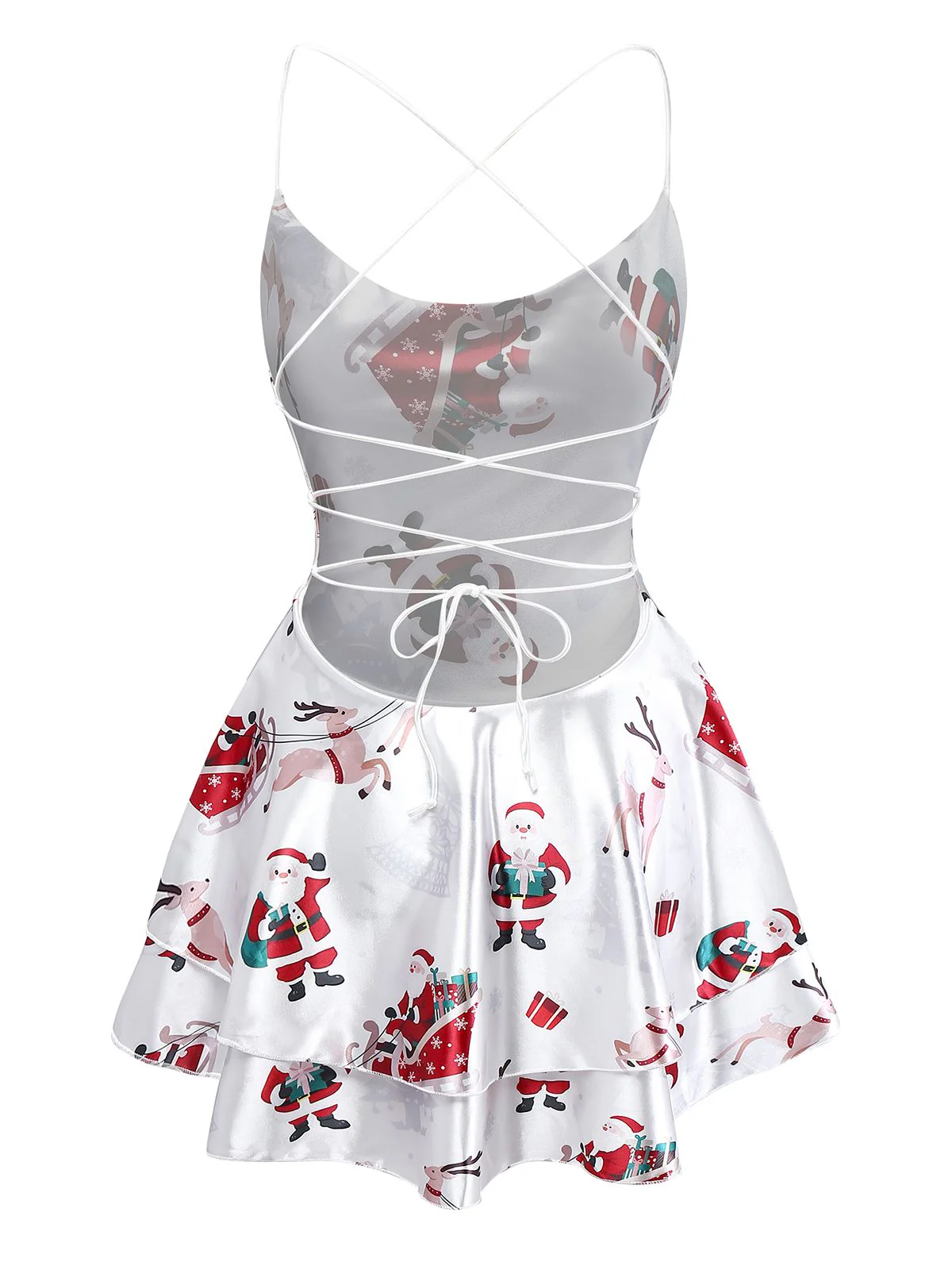 Weiß 1960er Weihnachten Stain Lagen Rückenfrei Träger Kleid - Image 3