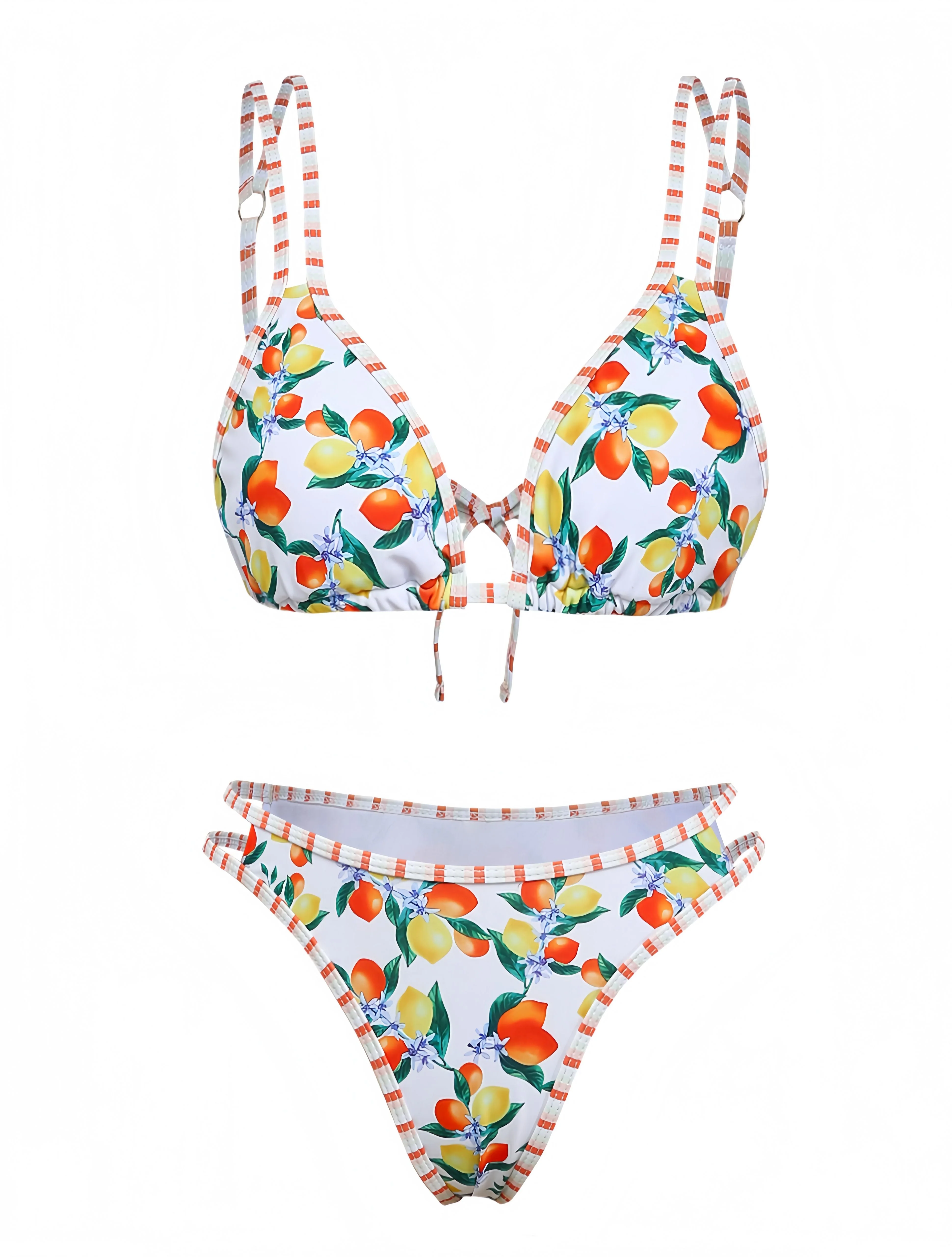 Weiß 1960er Zitrus Dreieck-Träger Bikini Set - Image 2