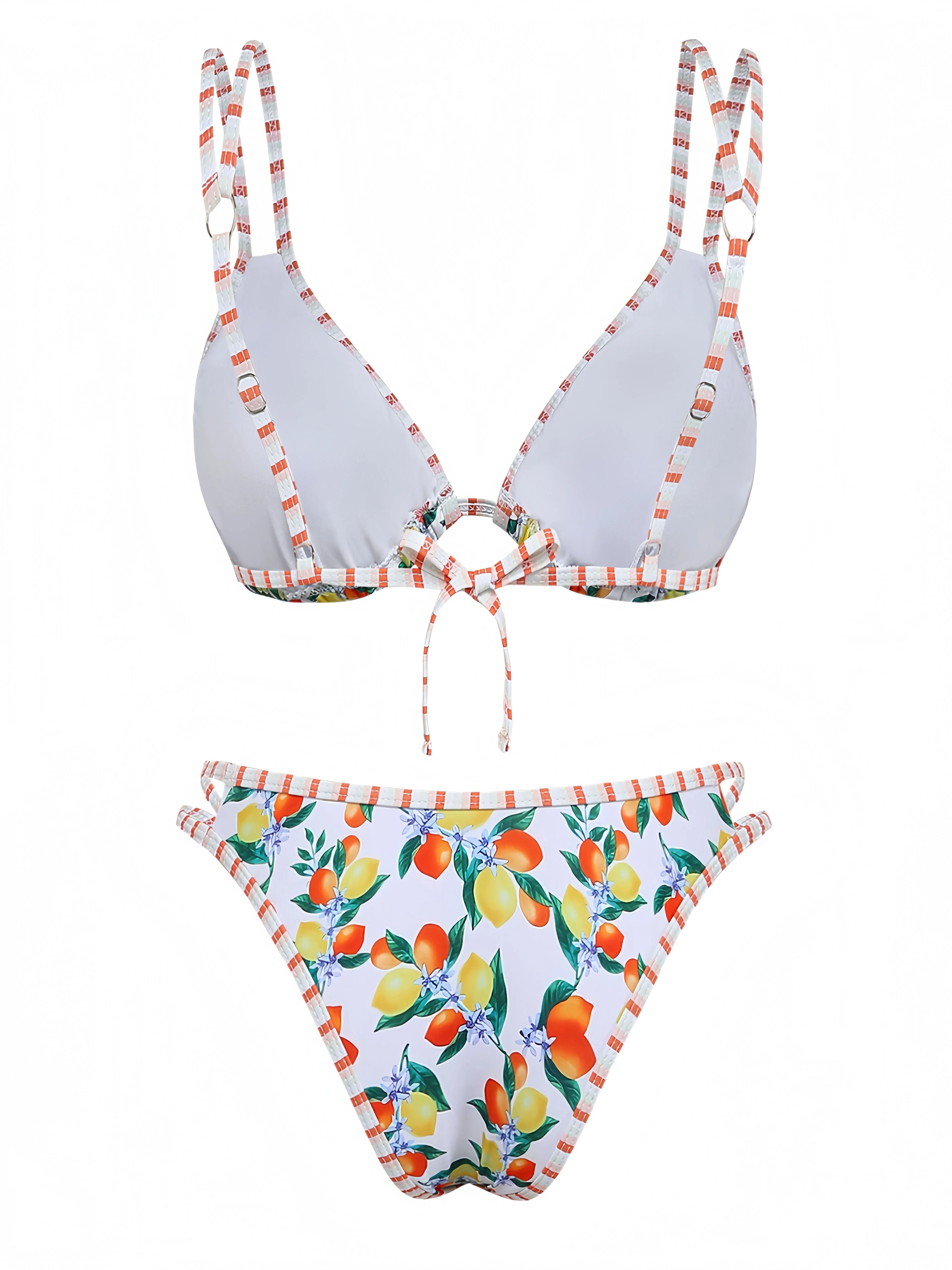 Weiß 1960er Zitrus Dreieck-Träger Bikini Set - Image 3