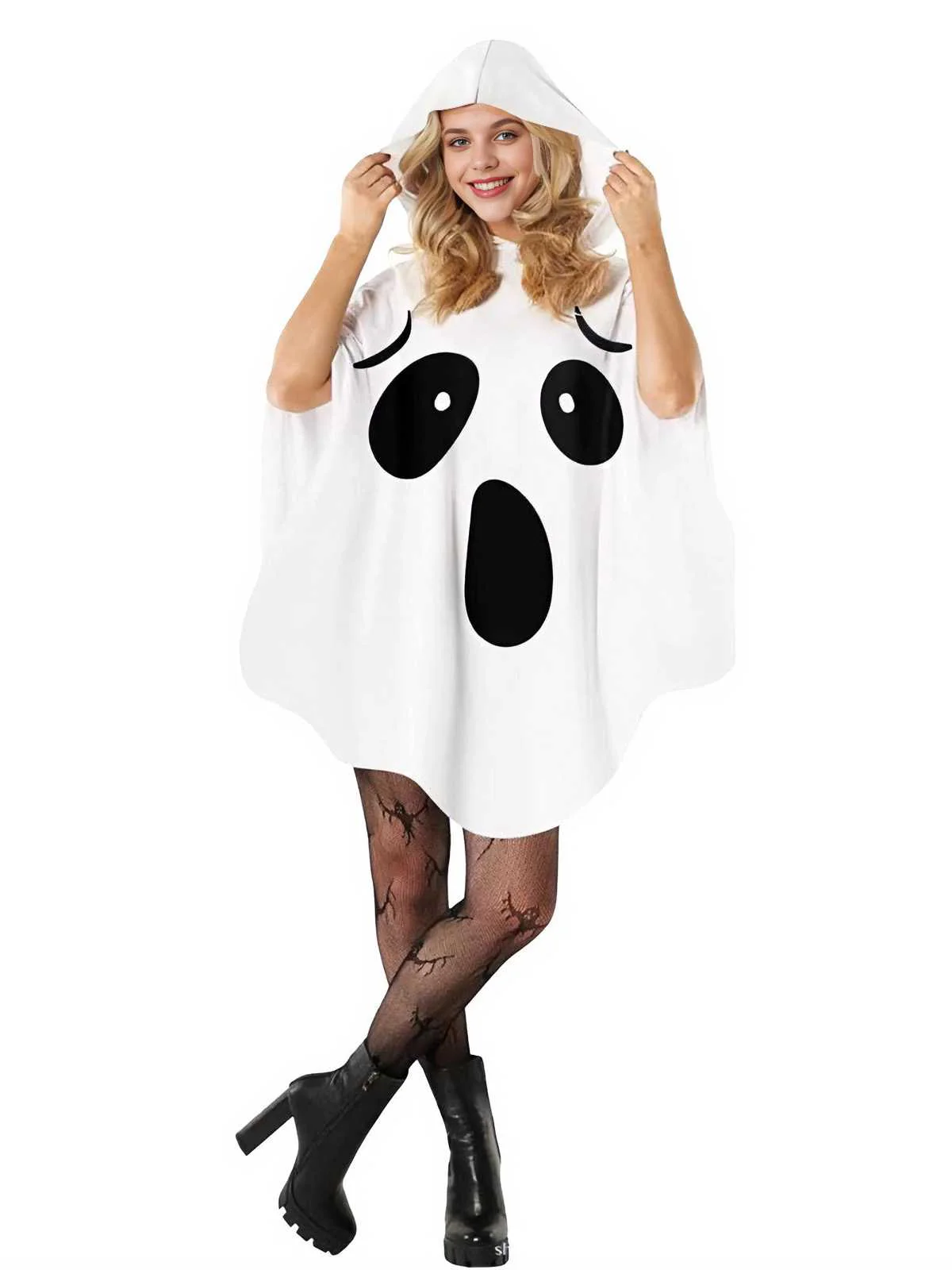 Weiß 1970er Halloween Geist Hooded Cape - Image 2