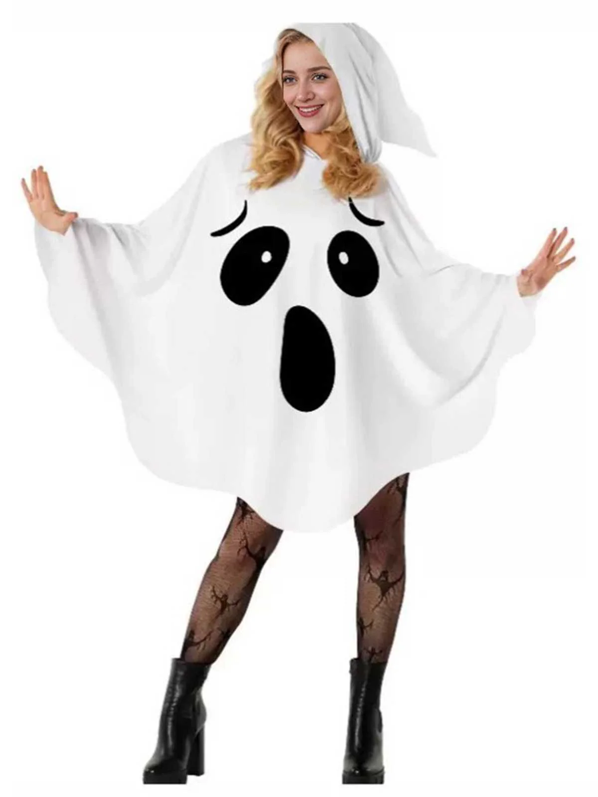 Weiß 1970er Halloween Geist Hooded Cape - Image 3