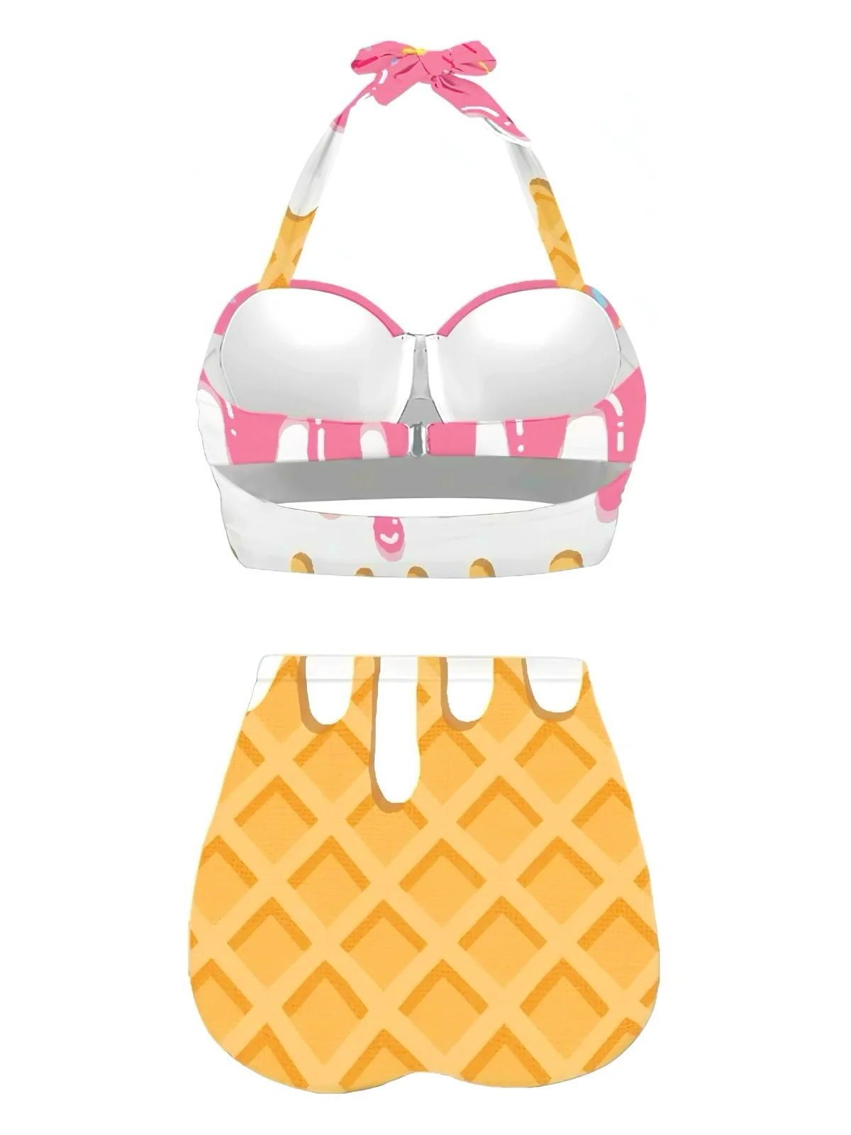 Weiß 1970er Halter Eistüte High-Waist Bikini - Image 2