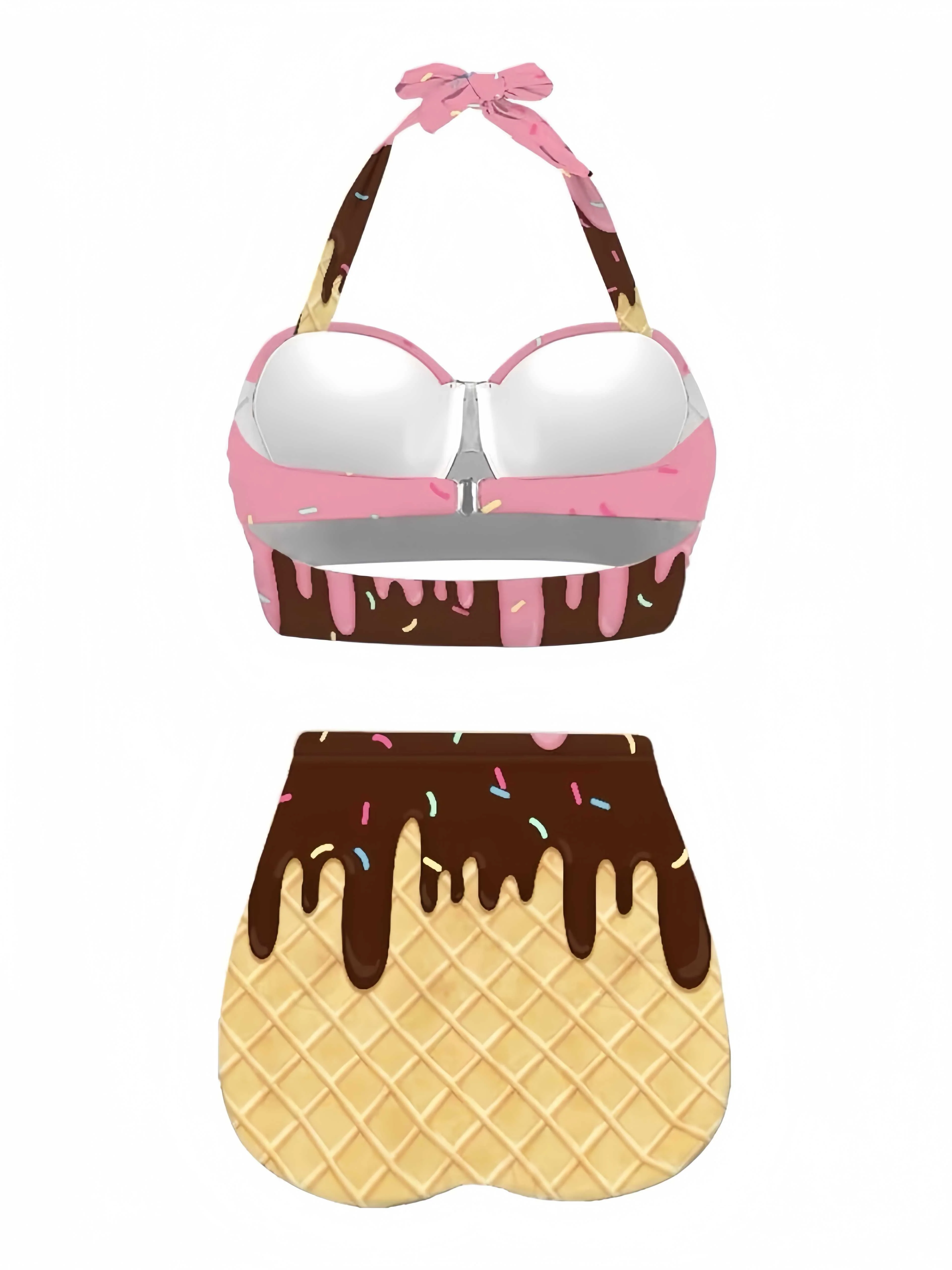 Weiß 1970er Halter Eistüte High-Waist Bikini - Image 4
