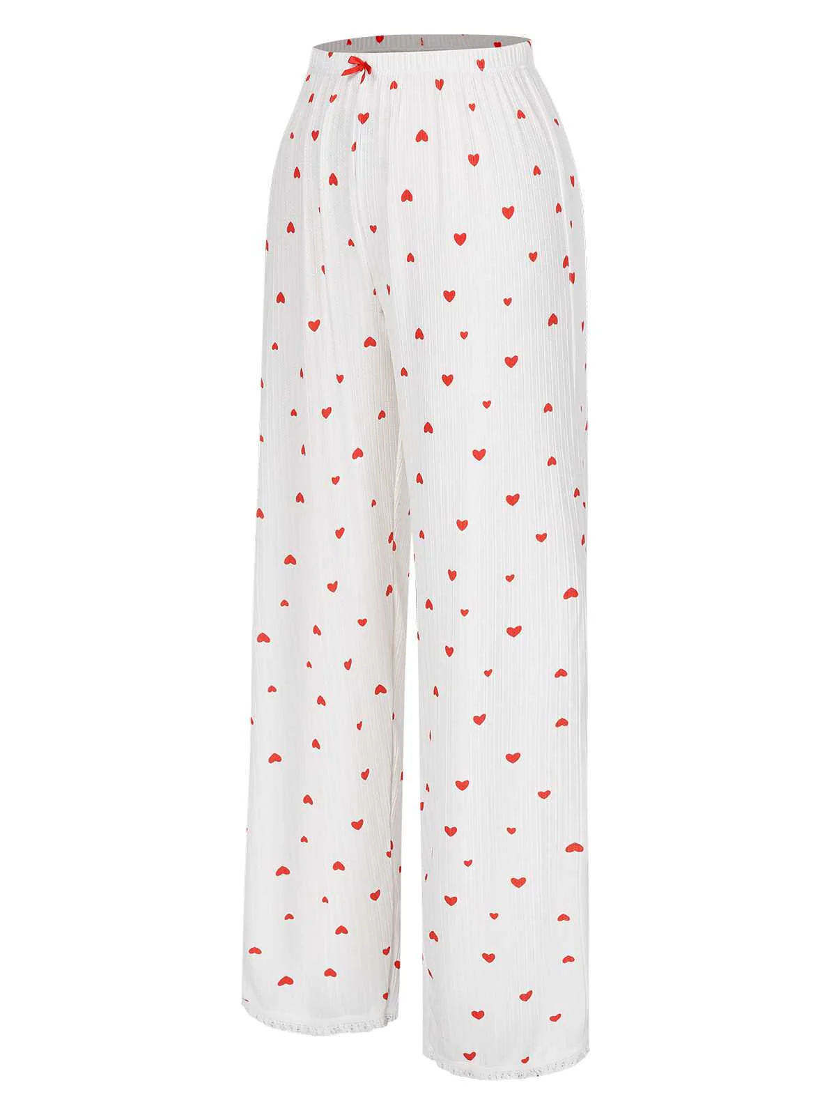 Weiß 1970er Herz Bogen Lange Ärmel Pyjama-Set - Image 7