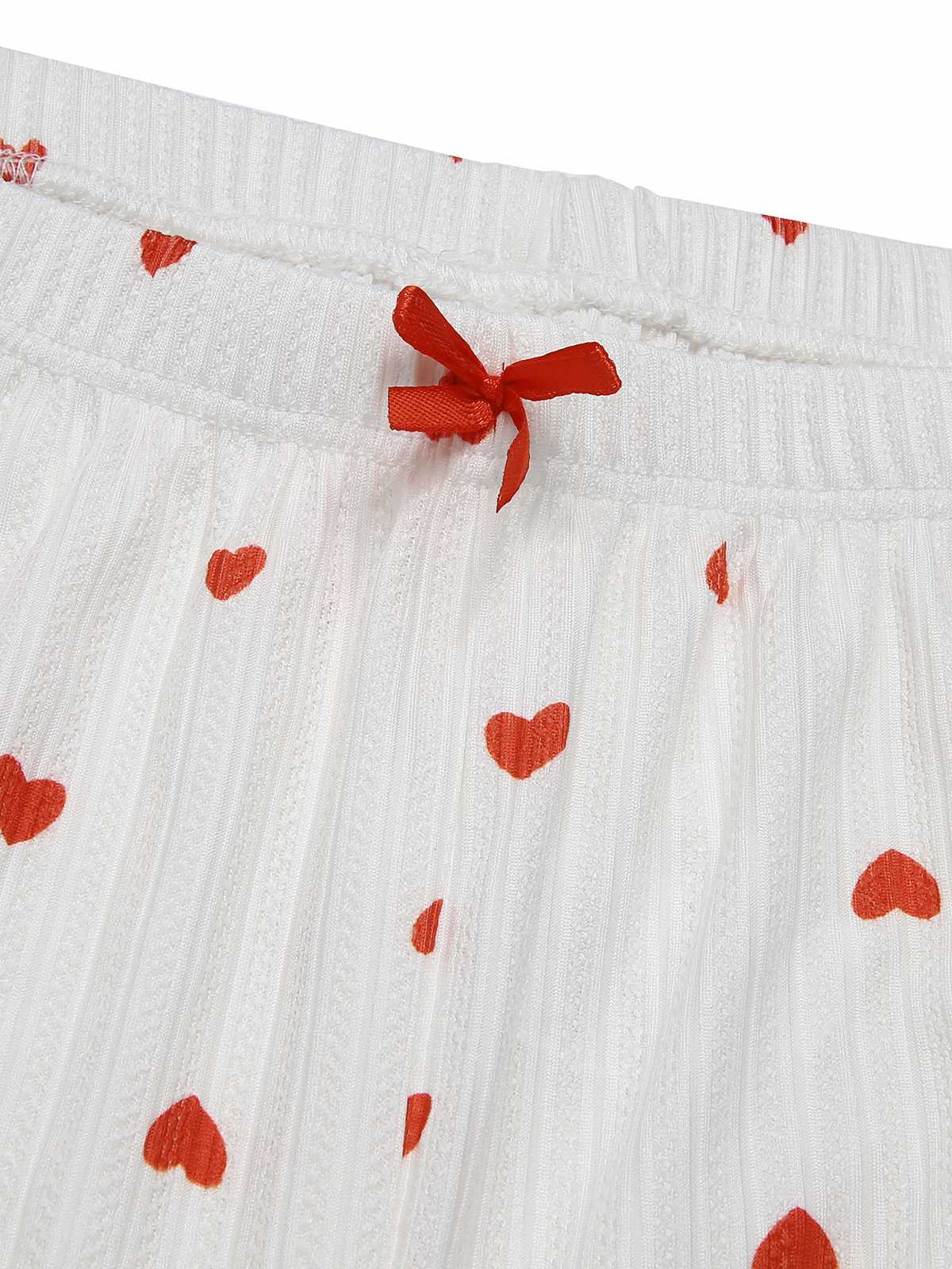 Weiß 1970er Herz Bogen Lange Ärmel Pyjama-Set - Image 9