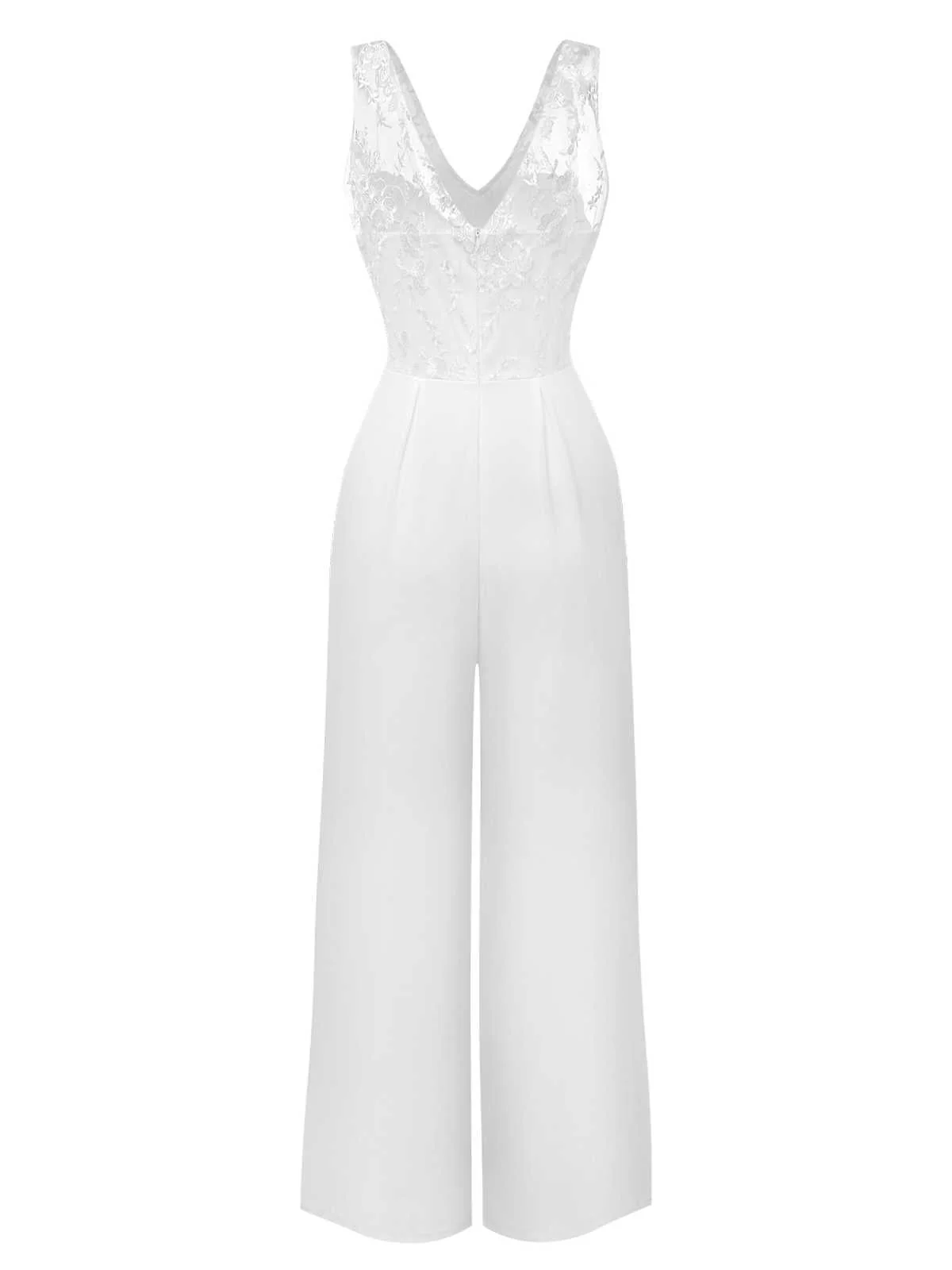 Weiß 1970er Netz Blumen Stickerei Jumpsuit - Image 2