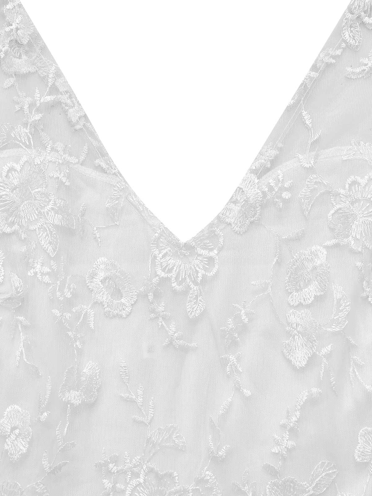 Weiß 1970er Netz Blumen Stickerei Jumpsuit - Image 6