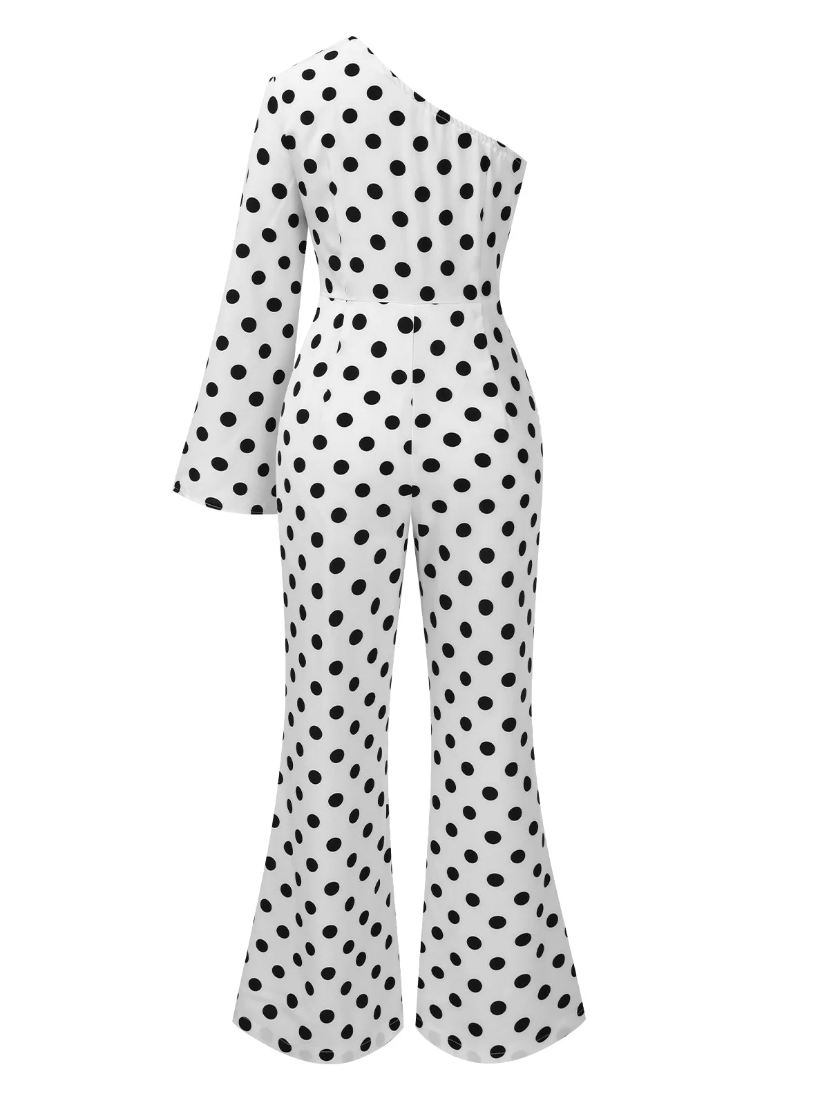 Weiß 1970er Schräge Schultern Polka Dots Jumpsuit - Image 2