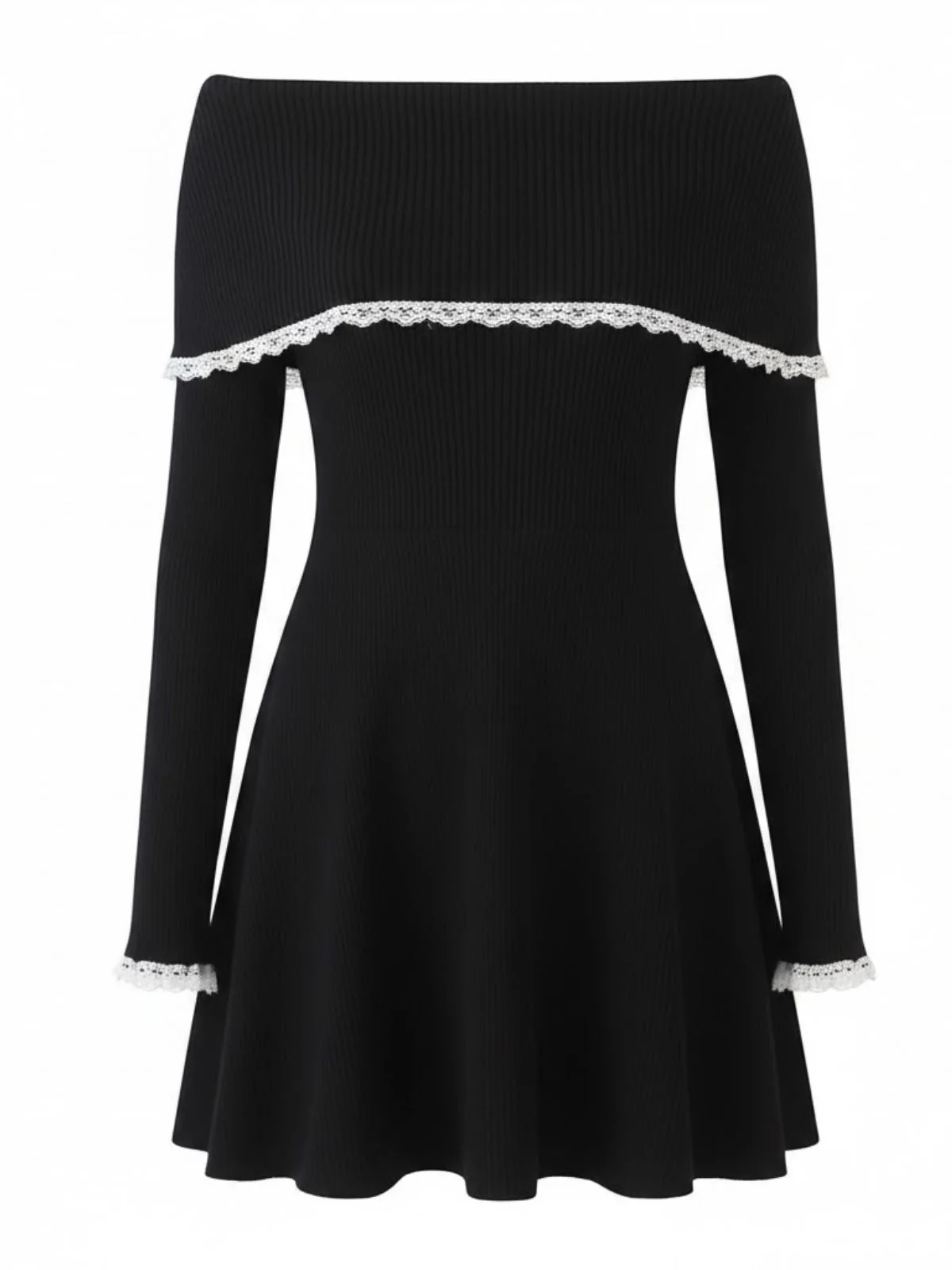 Weiß 1970er Schulterfrei Spitze Stricken Kleid - Image 7