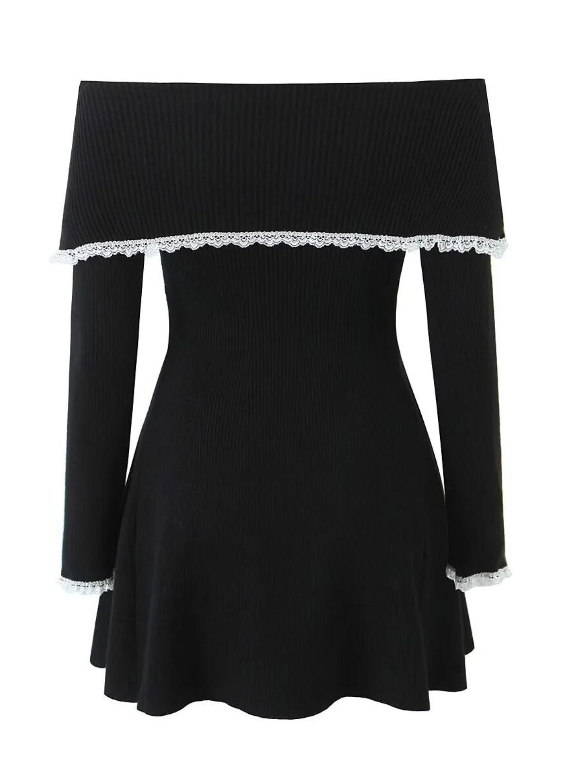 Weiß 1970er Schulterfrei Spitze Stricken Kleid - Image 8
