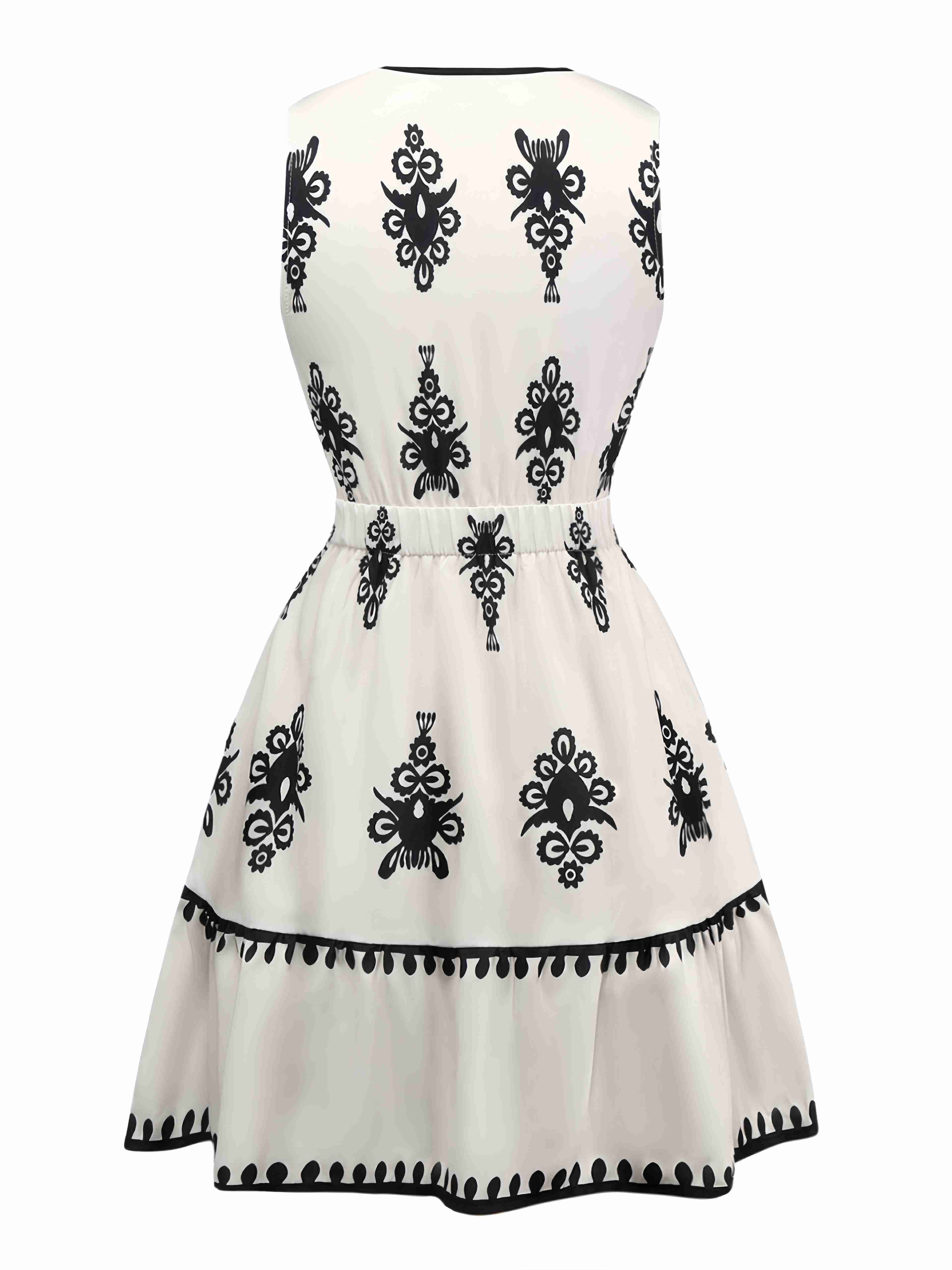Weiß 1970er Tief V-Ausschnitt Boho Blumen Kleid - Image 2