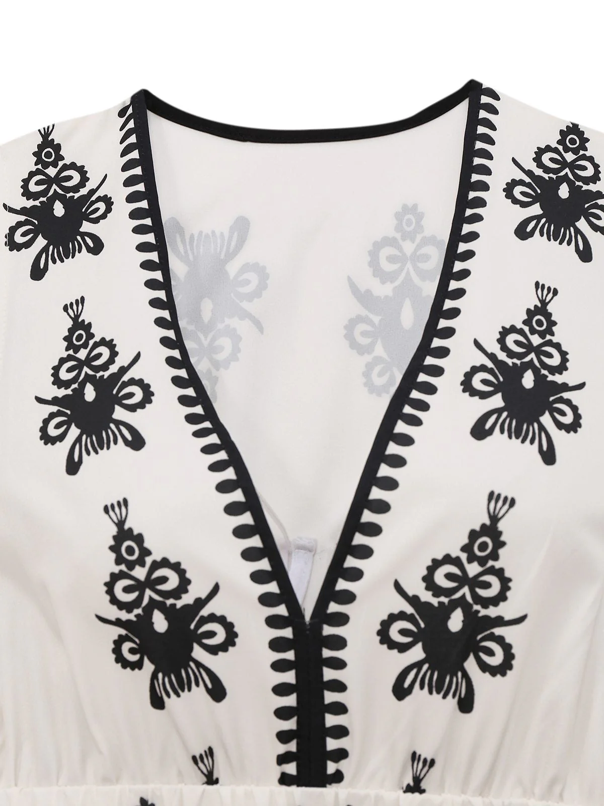 Weiß 1970er Tief V-Ausschnitt Boho Blumen Kleid - Image 3