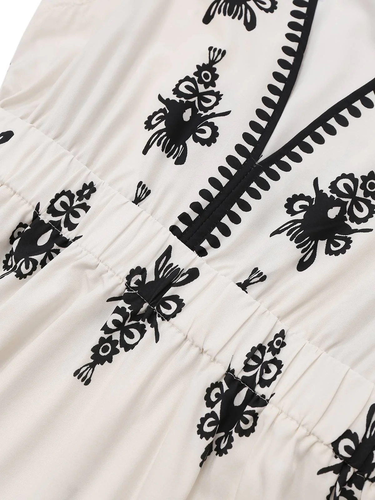 Weiß 1970er Tief V-Ausschnitt Boho Blumen Kleid - Image 4