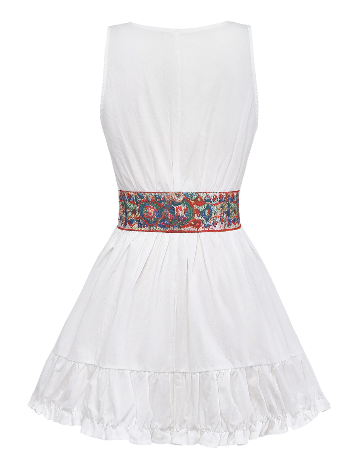 Weiß 1970er V-Ausschnitt Ärmellos Boho Mini Kleid - Image 3