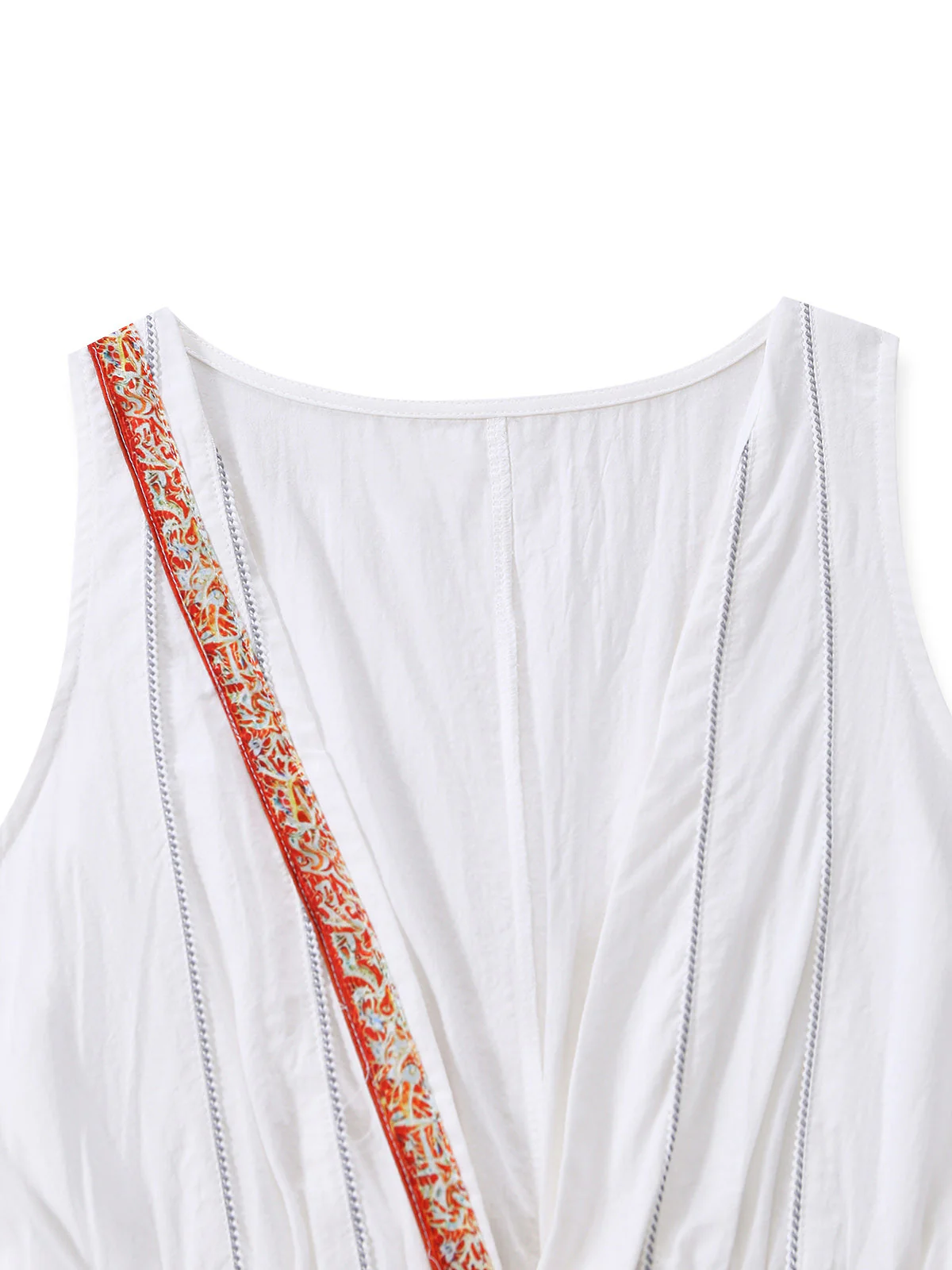 Weiß 1970er V-Ausschnitt Ärmellos Boho Mini Kleid - Image 4