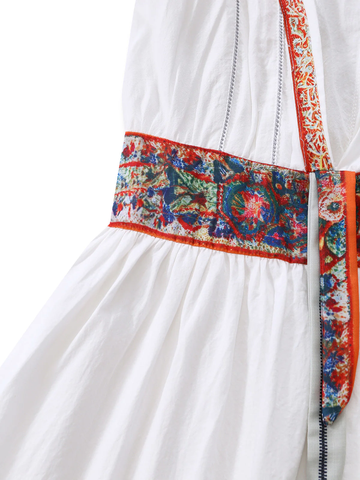 Weiß 1970er V-Ausschnitt Ärmellos Boho Mini Kleid - Image 5