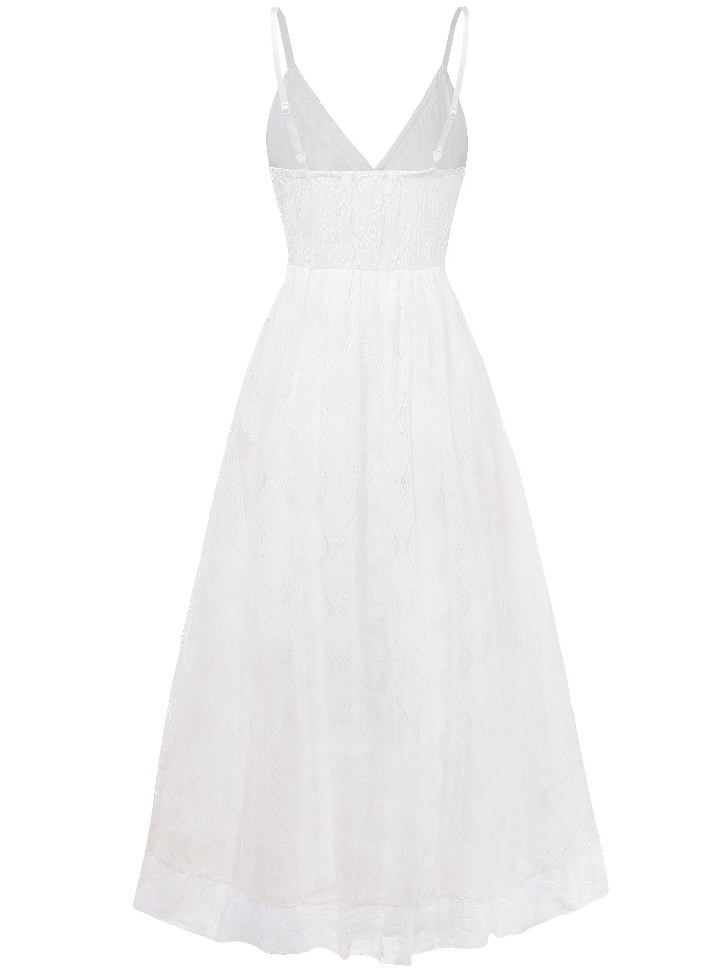 Weiß 1970er V-Ausschnitt Boho Spitze Maxi Kleid - Image 3