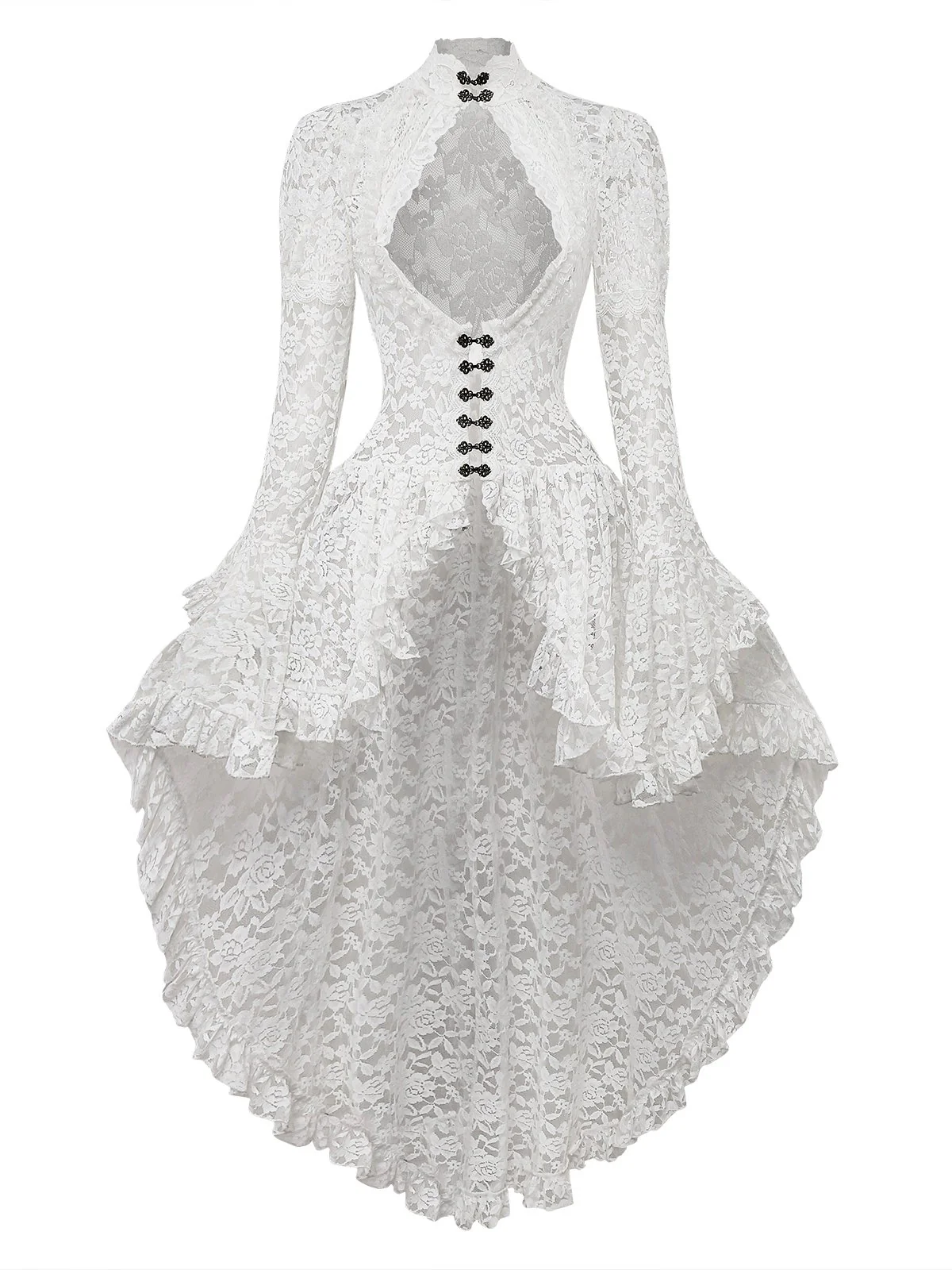 Weiß 1980er Gigot-Ärmel Viktorianisch Spitze Kleid - Image 3