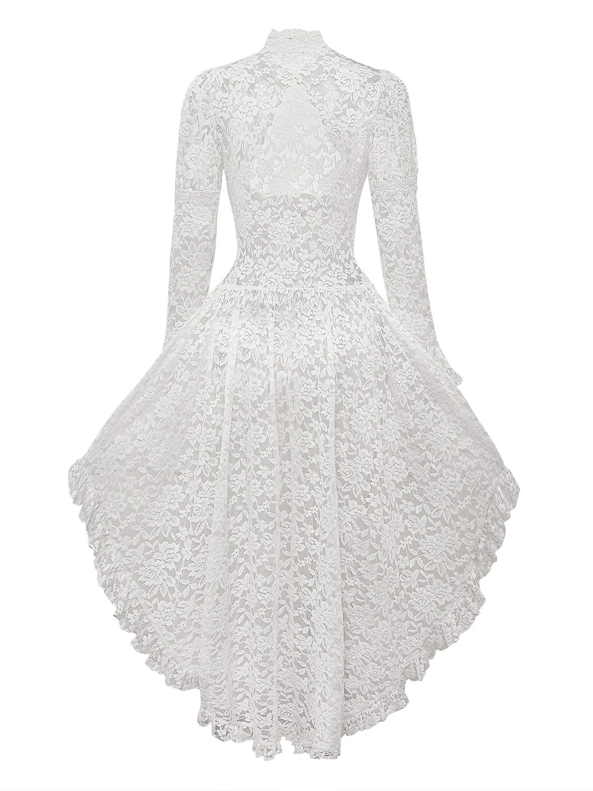 Weiß 1980er Gigot-Ärmel Viktorianisch Spitze Kleid - Image 4