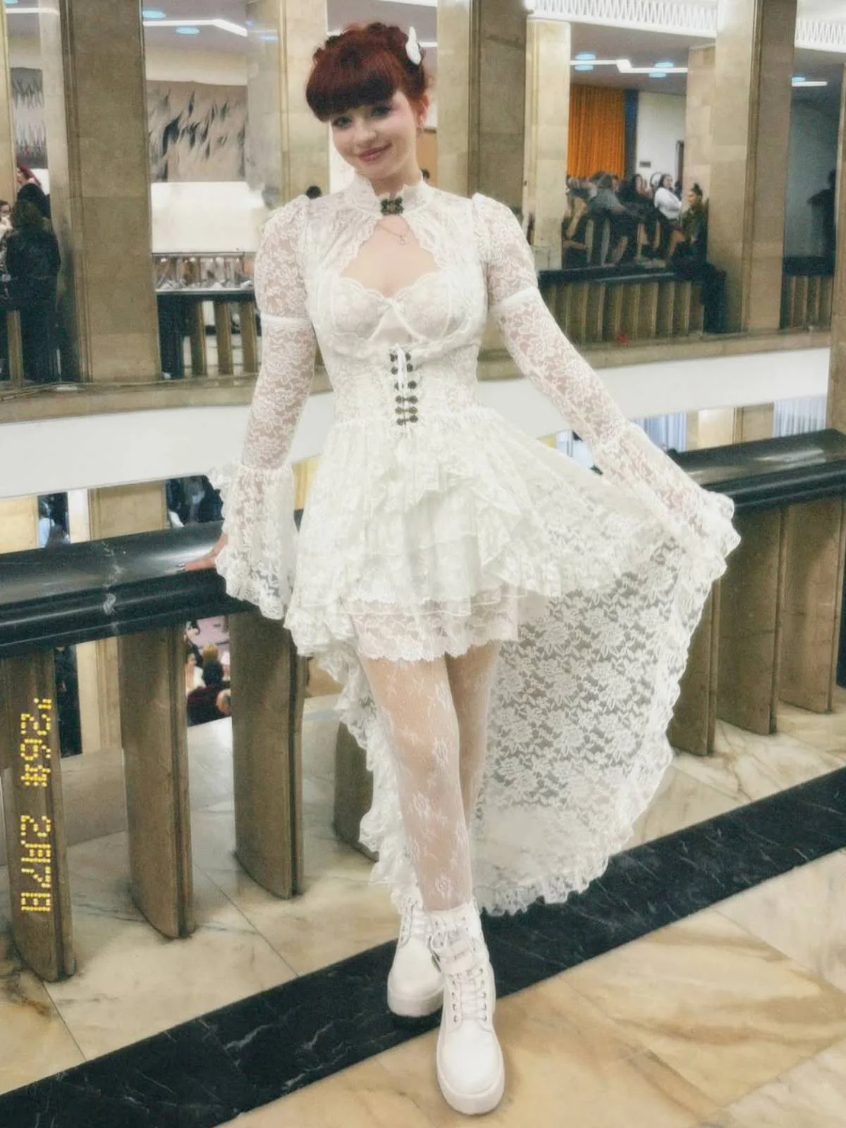 Weiß 1980er Gigot-Ärmel Viktorianisch Spitze Kleid - Image 2