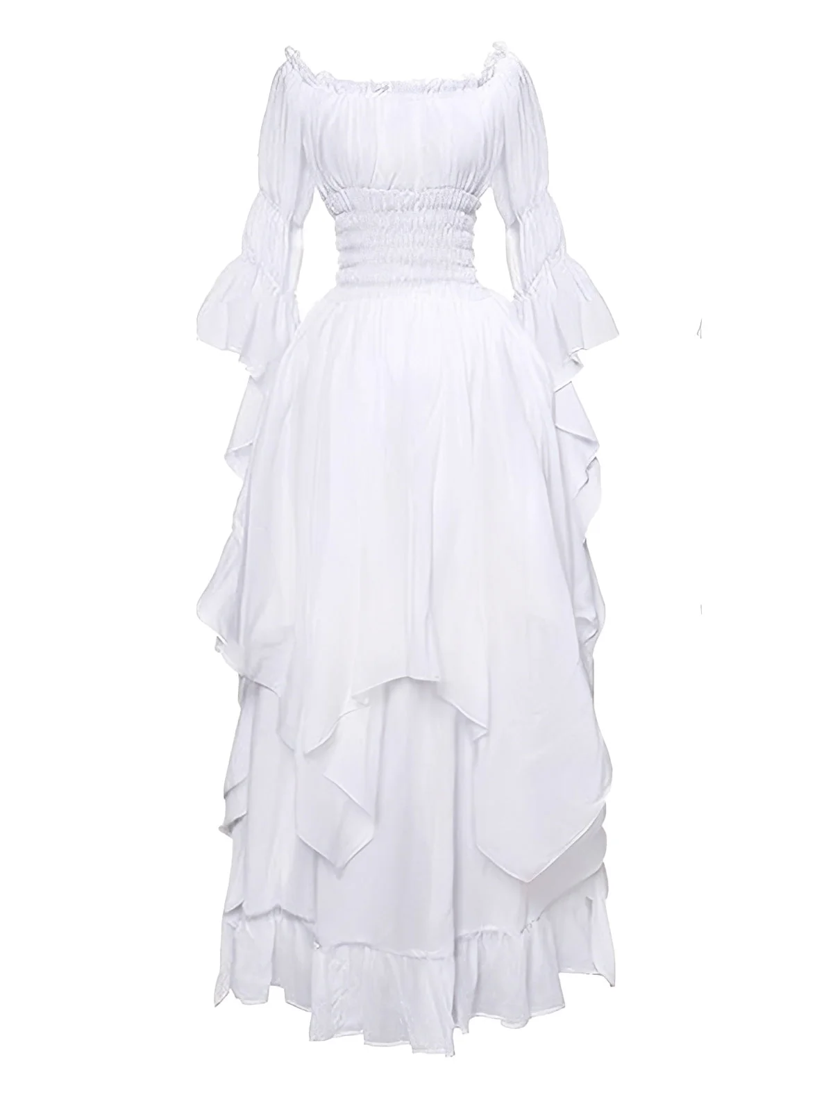 Weiß 1980er Gothic Glockenärmel Unregelmäßiger Saum Kleid